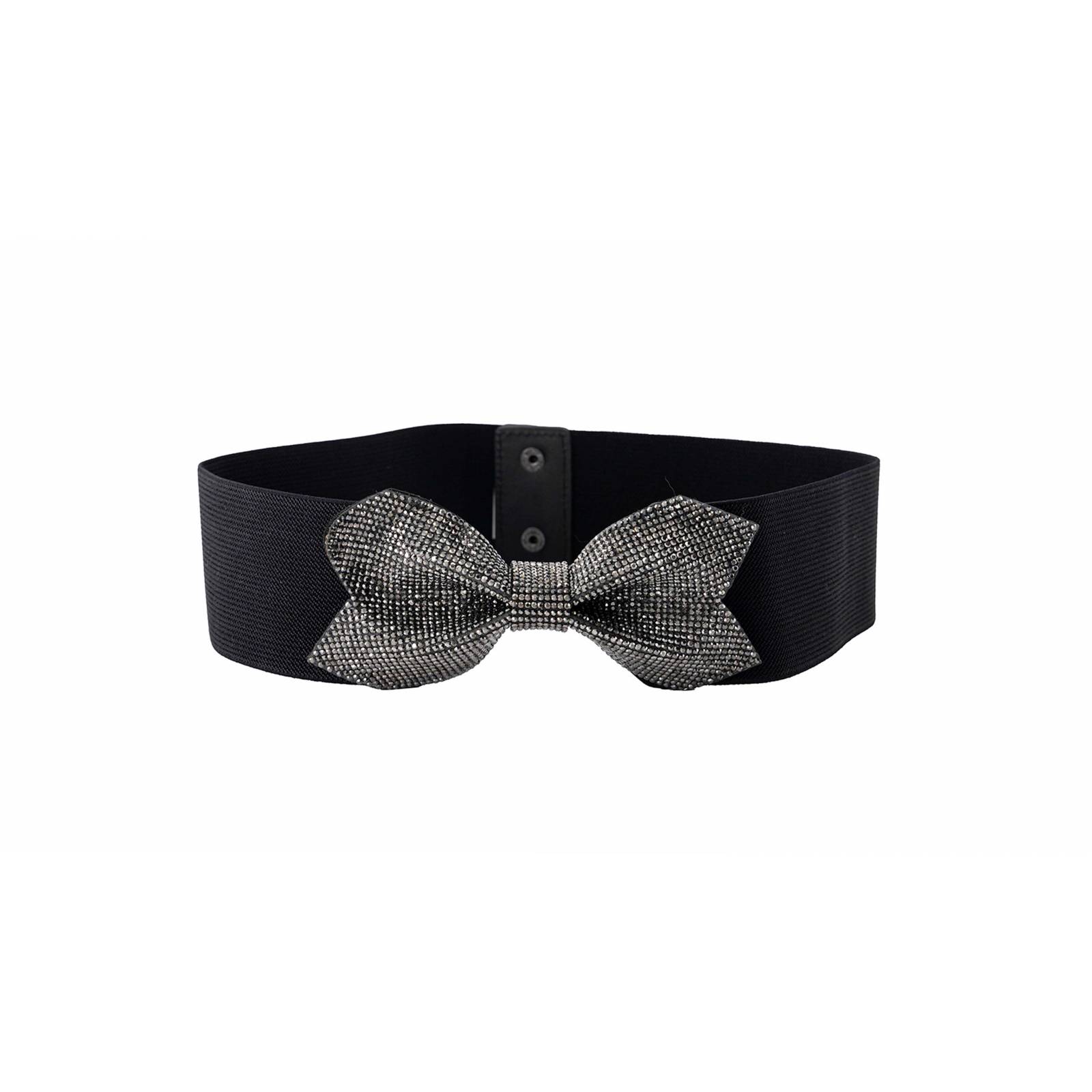 ADORN, Cinturón elástico para mujer, diseño en moño con pedrería, color negro.