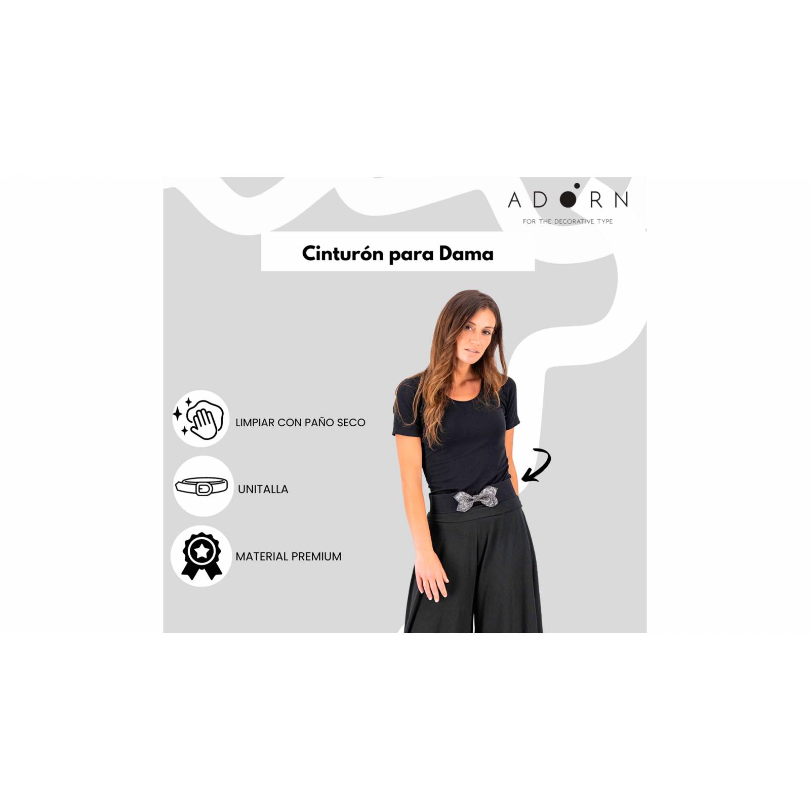 ADORN, Cinturón elástico para mujer, diseño en moño con pedrería, color negro.
