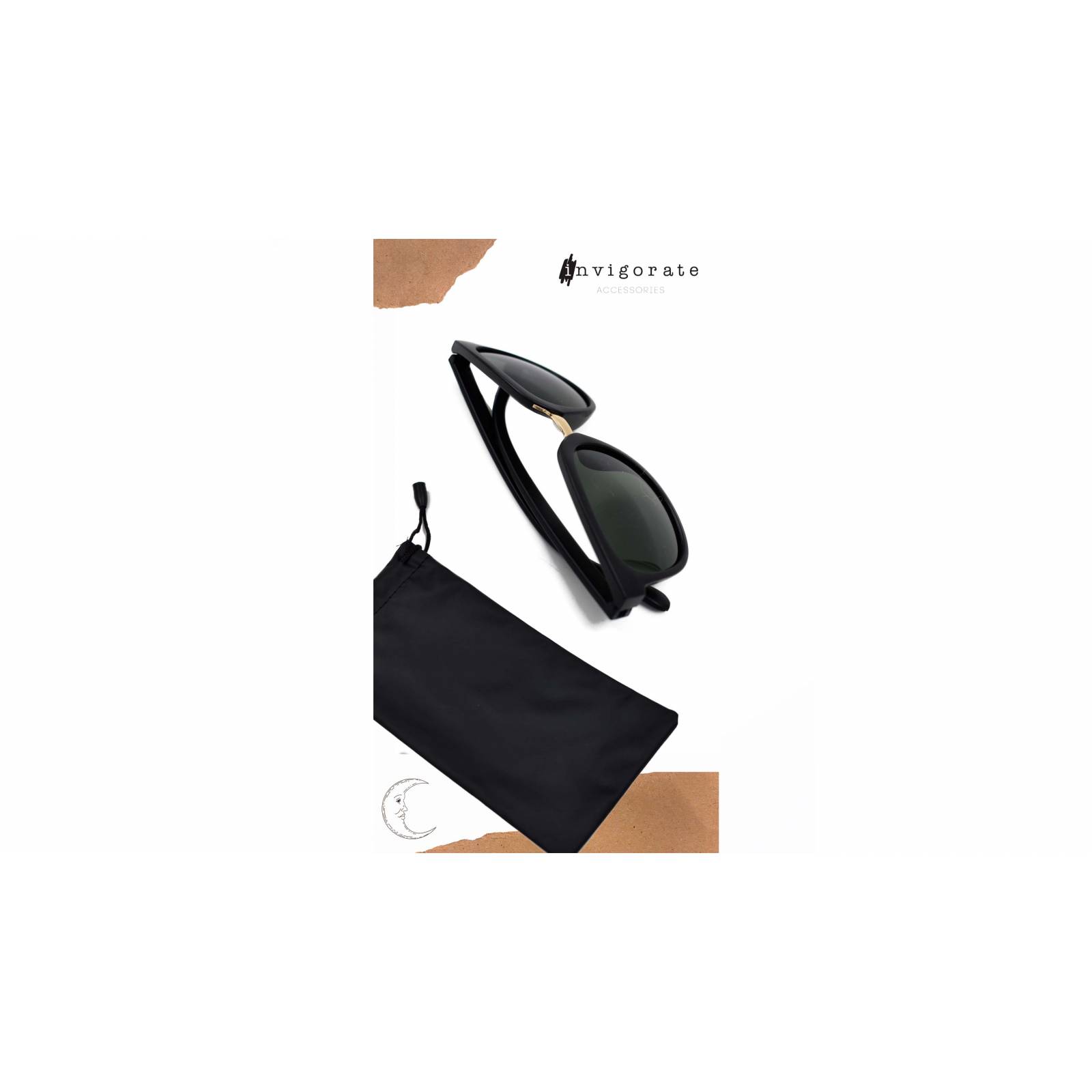 INVIGORATE, Lentes de sol para mujer color negro mate, diseño en forma cuadrada.