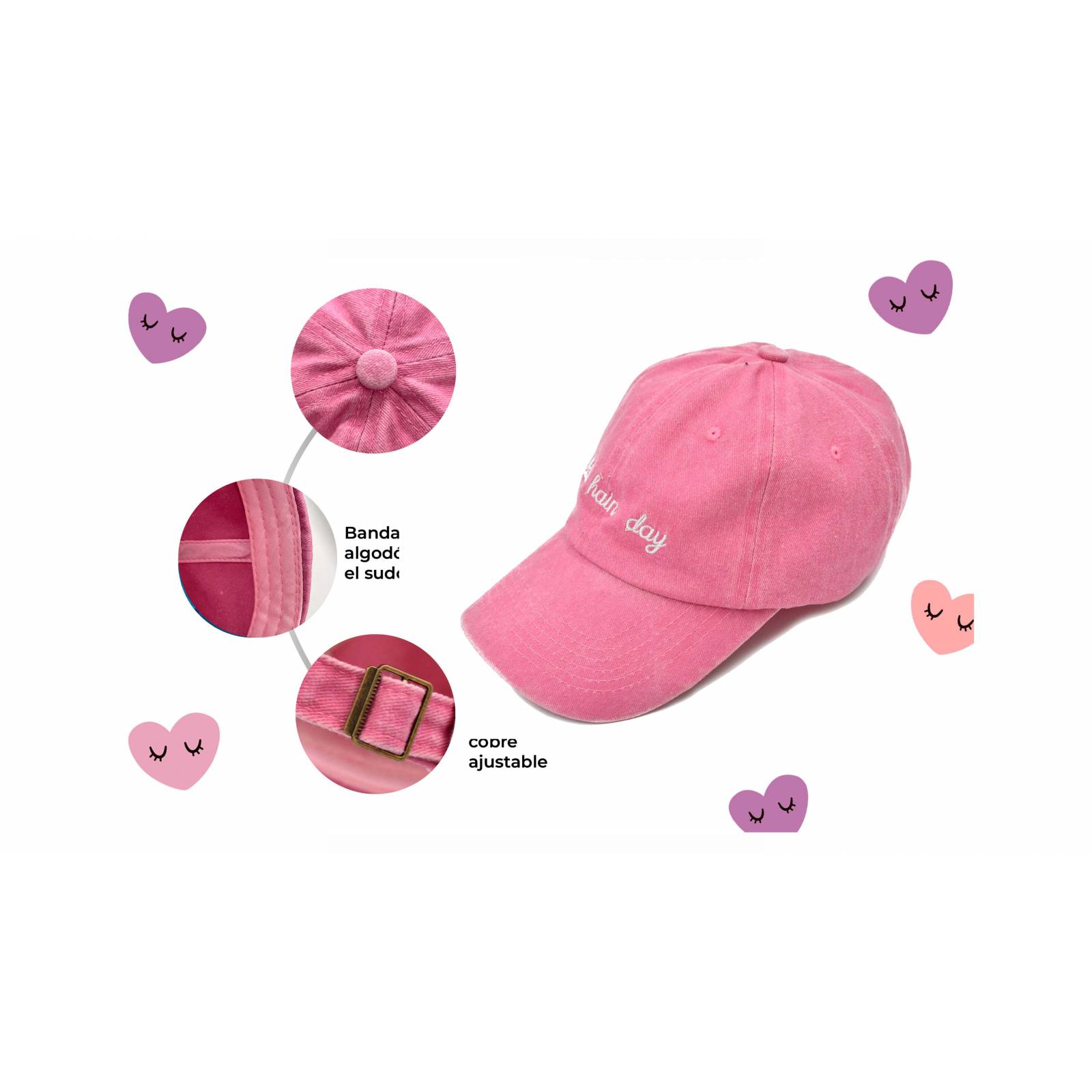 SAFIRIT, Gorra ajustable, color rosa con frase bordada.