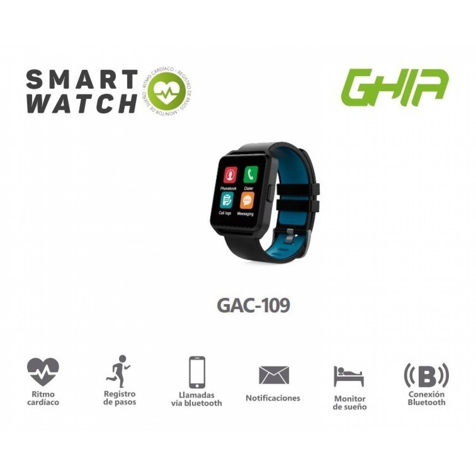 Ghia Smartwatch Pantalla 1 54 Touch Negro Azul
