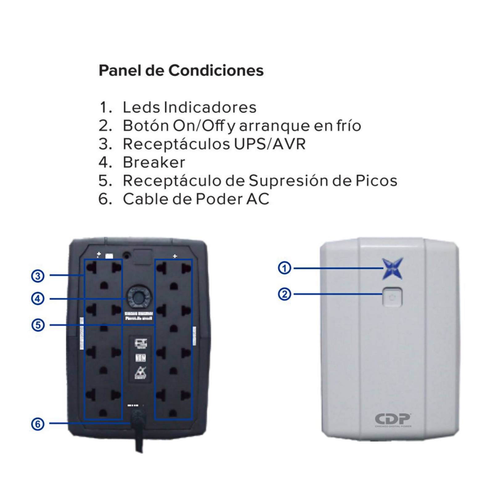 NO BREAK CDP 1000VA 500 W  8 CONT  LEDs RESP  DE BATERIA Y SUP DE PICOS