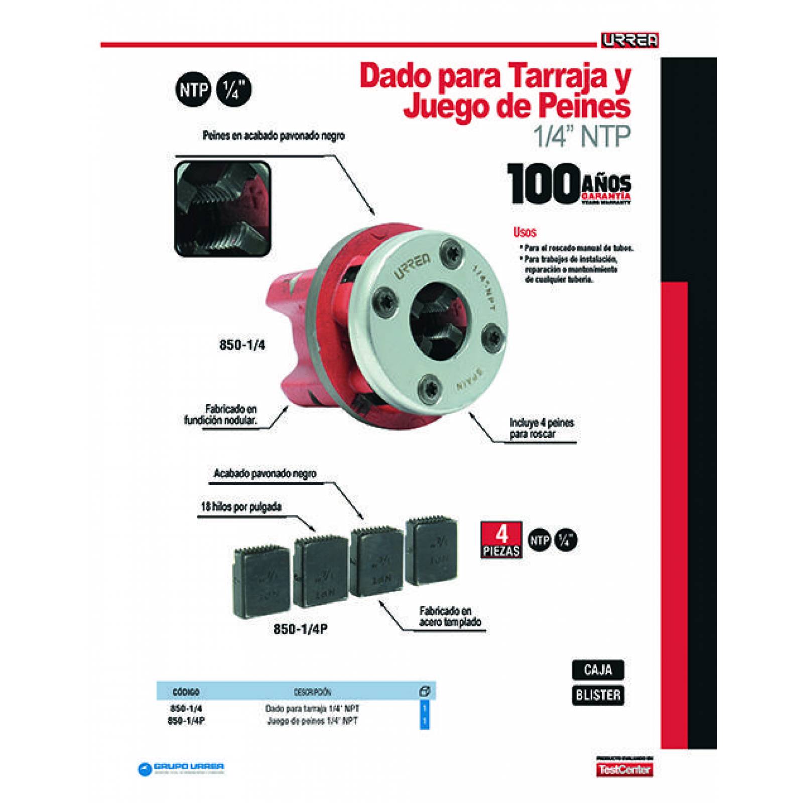 Juego de peines para tarraja 1/4" NPT 