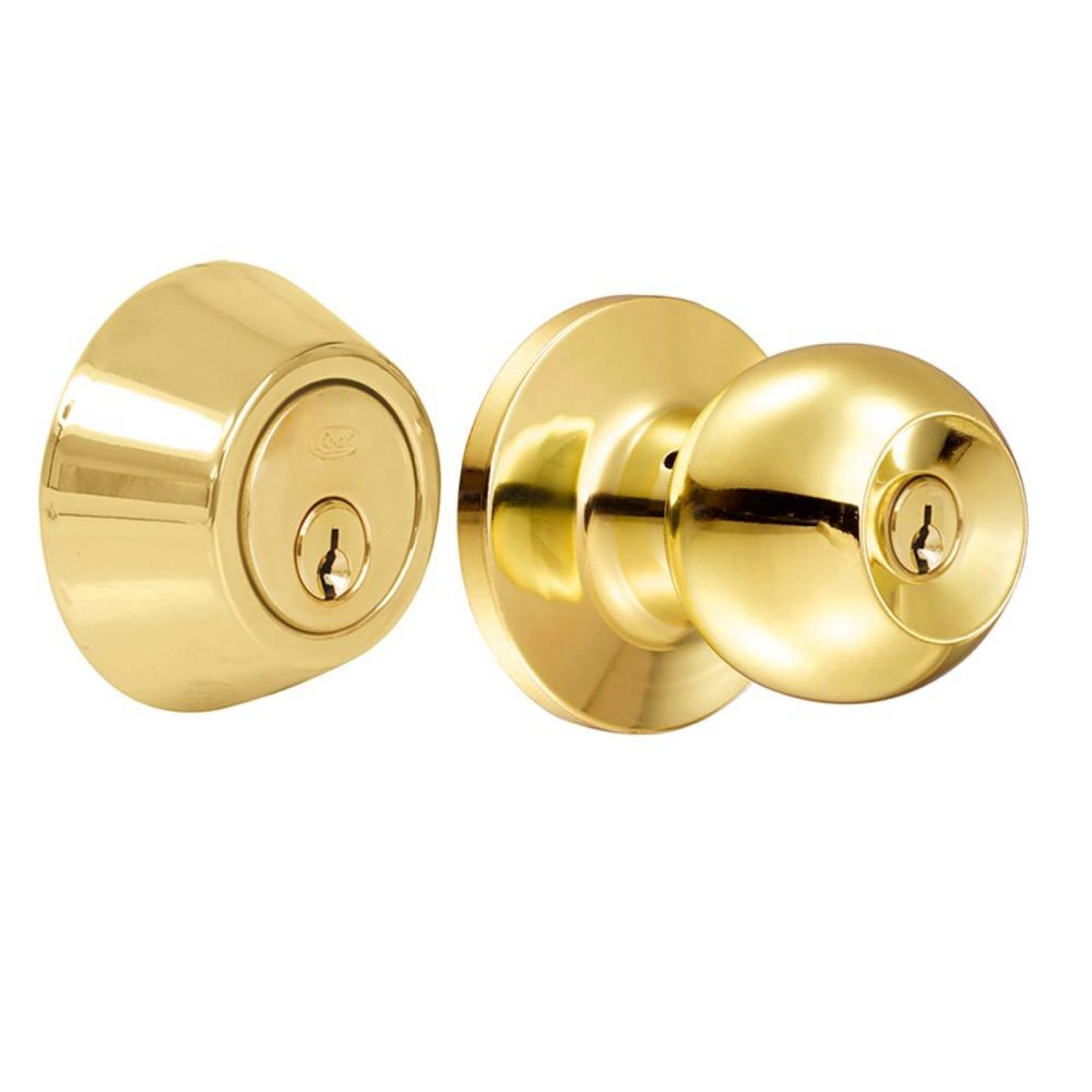 Combo pomo bola y cerrojo doble tubular latón brillante 