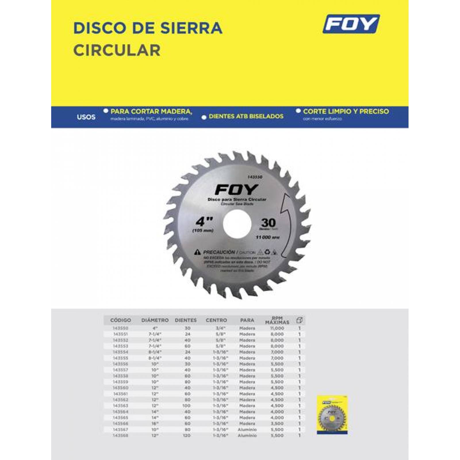 Disco p/sierra circular 8-1/4" centro 1-3/16" 24 dientes