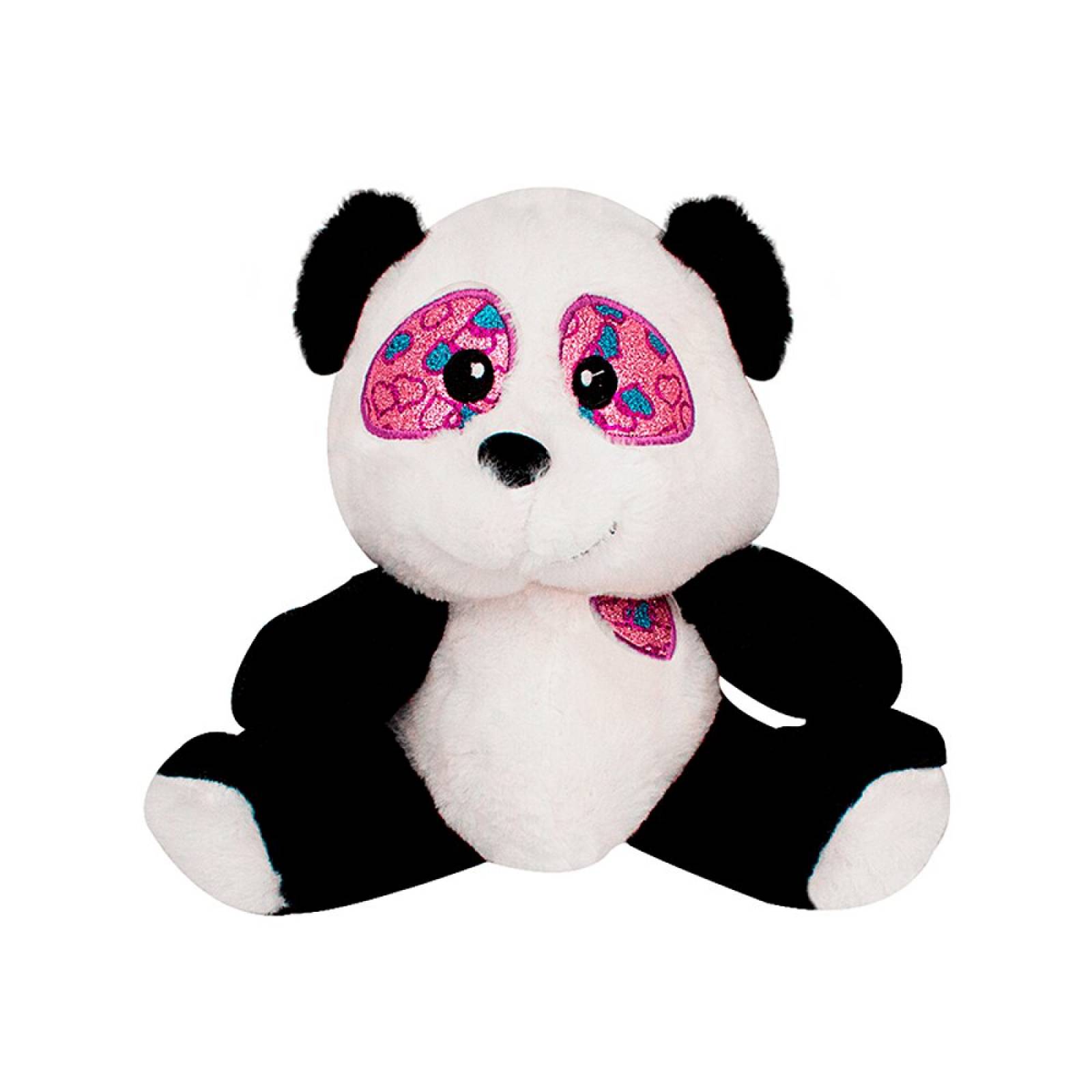 Peluche De Panda Tierno Sonriente Con Corazones Morados Tela Ultra Suave