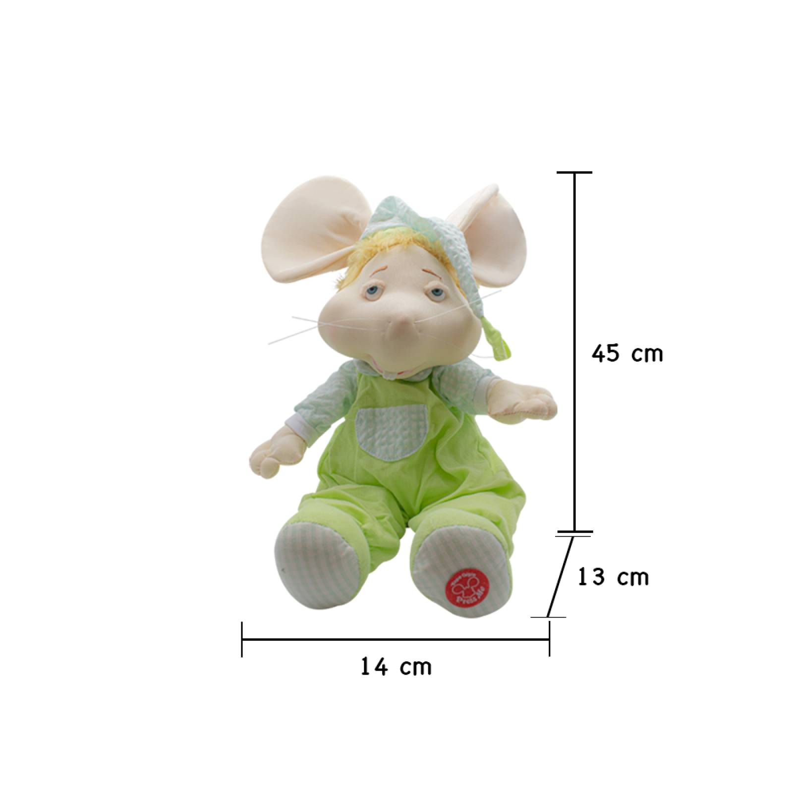 Peluche Topogigio Parlante 4 Frases Diferentes Pijama Overol Verde