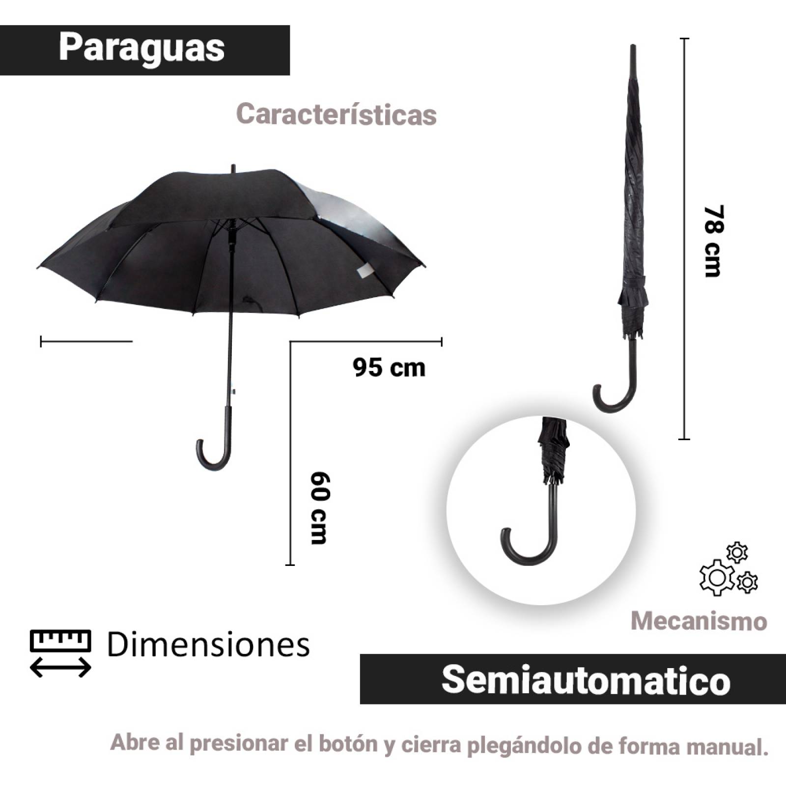Paraguas Sombrilla Bastón Paquete 6 piezas Semiautomático