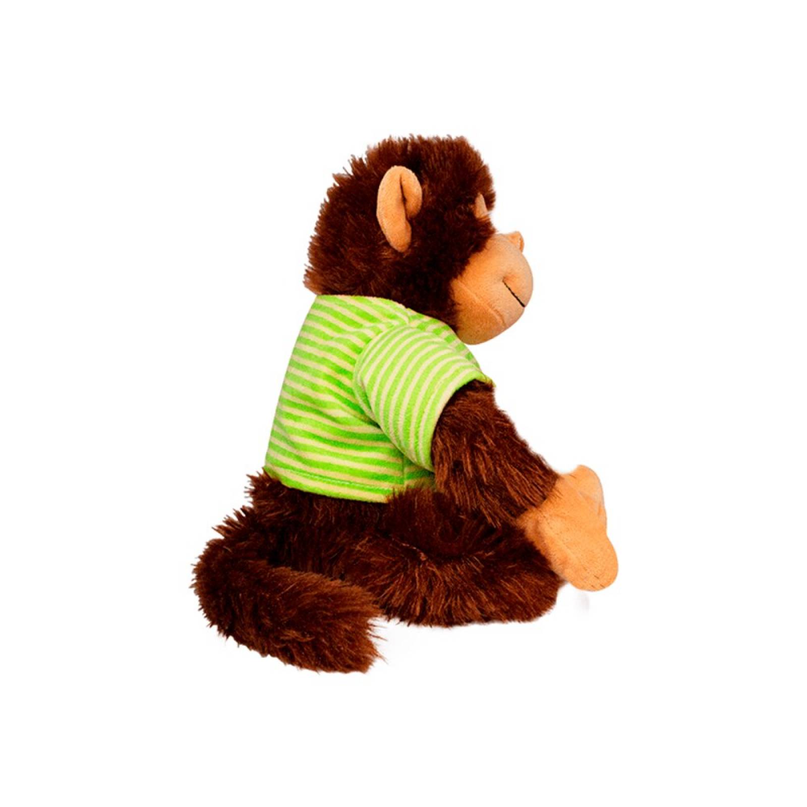 Peluche Changuito Feliz Café Playera Rayada Verde Love Monkey Tela Suave