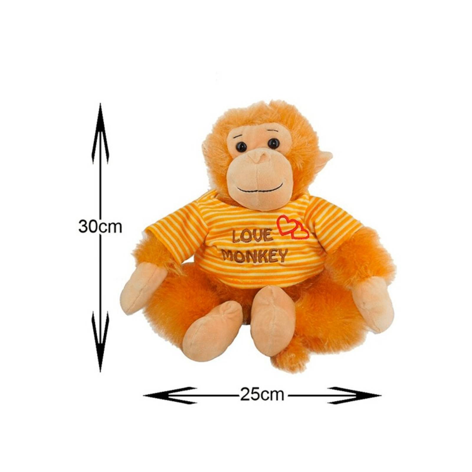 Peluche Changuito Feliz Ámbar Playera Rayada Amarilla Love Monkey Tela Suave