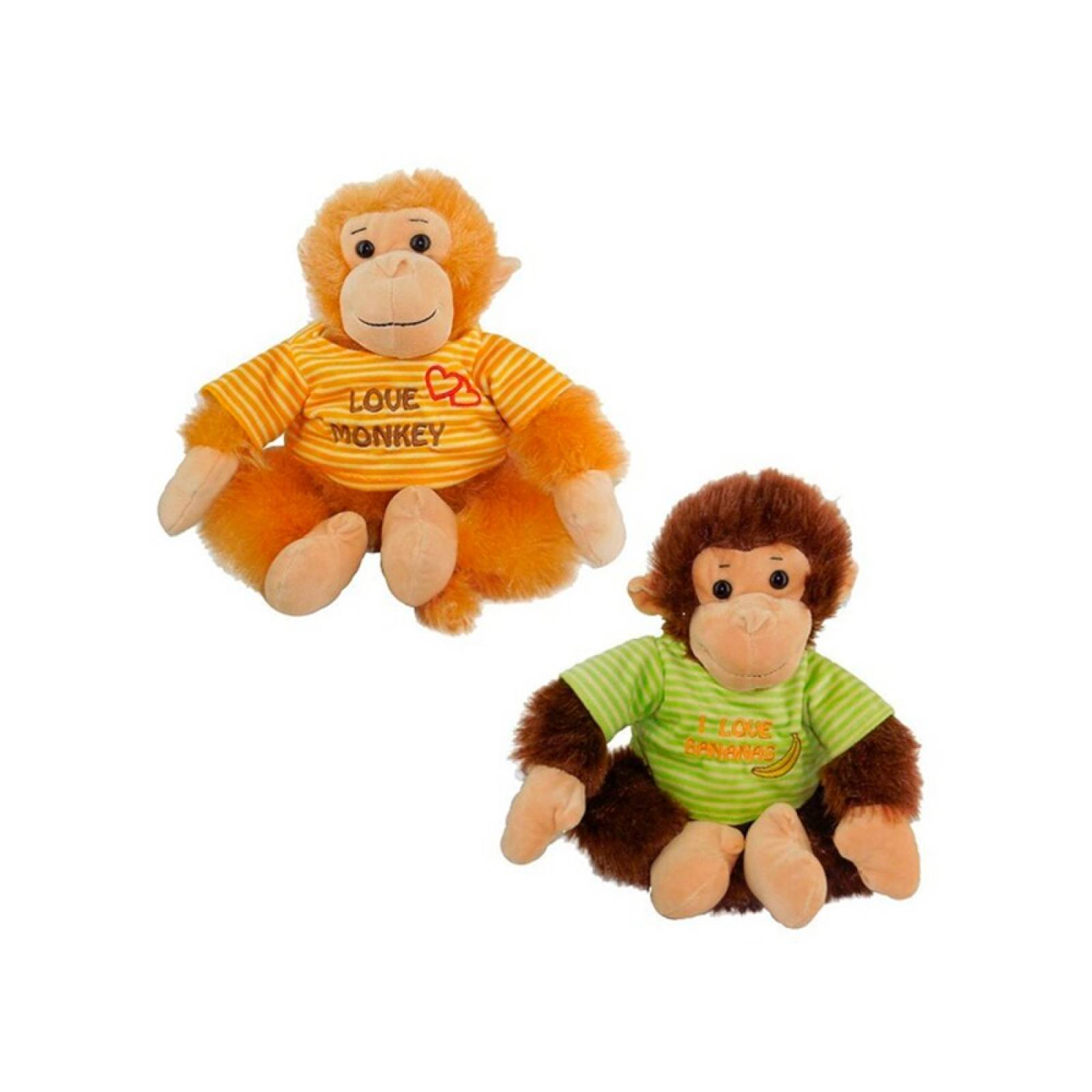 Peluche Changuitos Felices Paquete 2 Pz Playeras Rayas Love Monkey Tela Suave