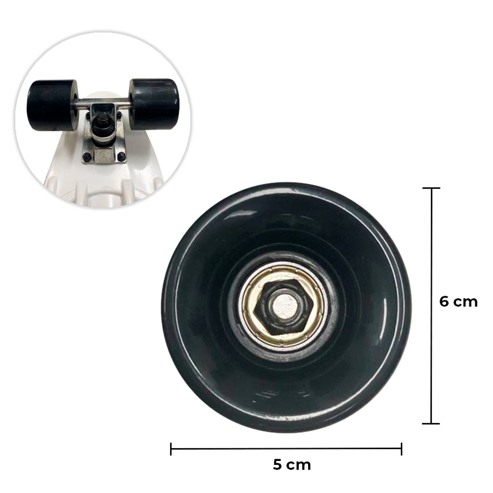 Patineta Skate Penny Clásica Blanca Llantas Negras Caras Lisas Poliuretano