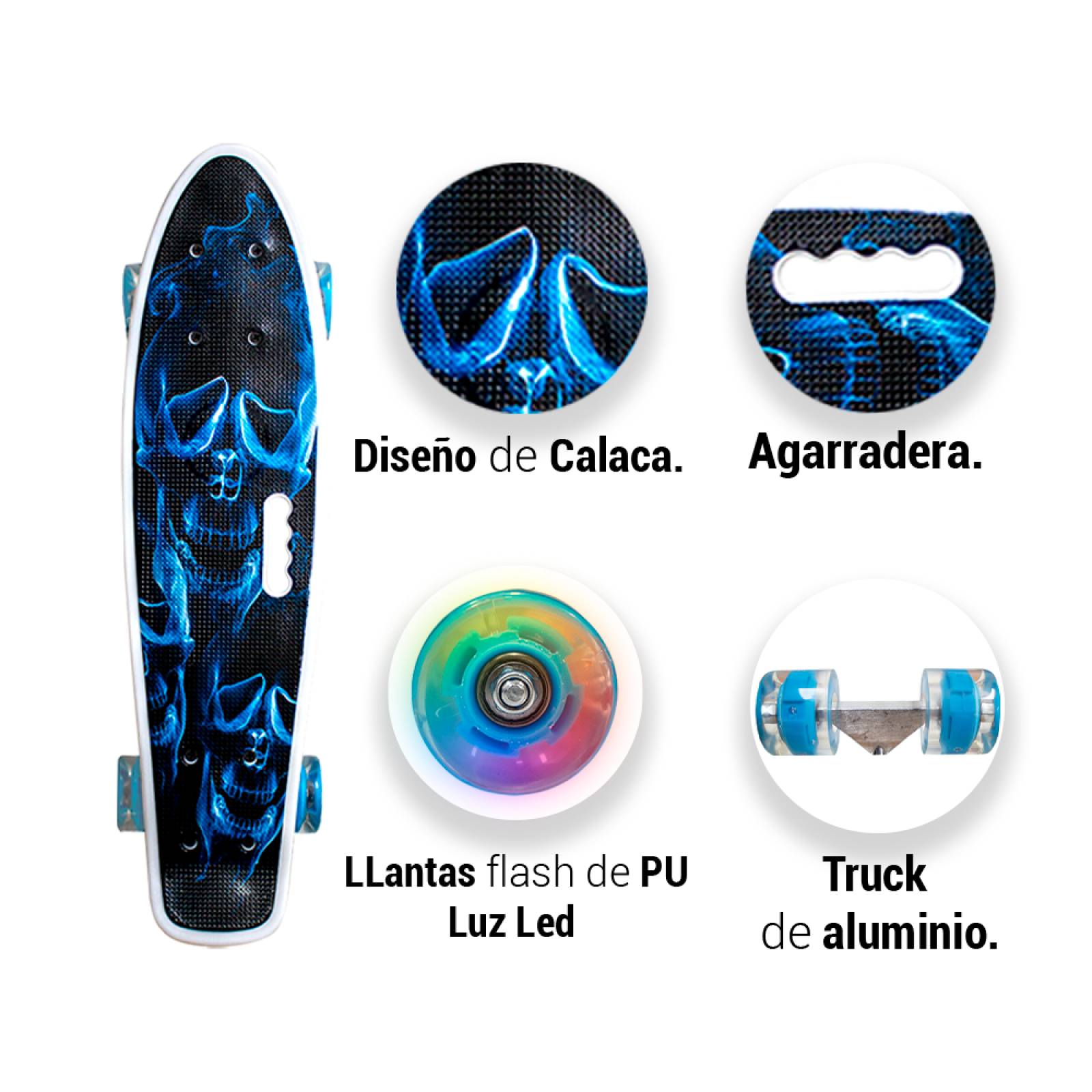 Patineta Skate Penny Clásica Calavera Poliuretano Reposapiés Estampado