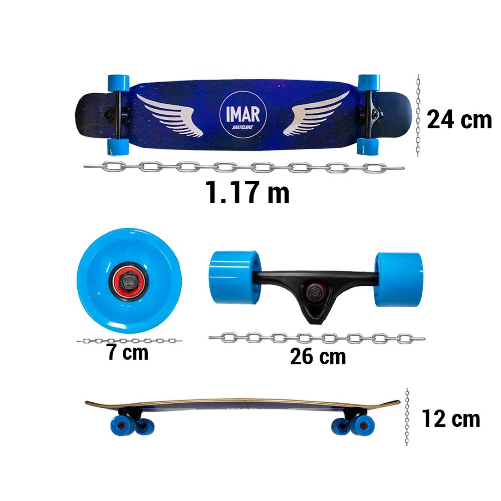 Patineta Longboard IMAR SKATELHNE Azul Madera 8 Capas Alta Resistecia