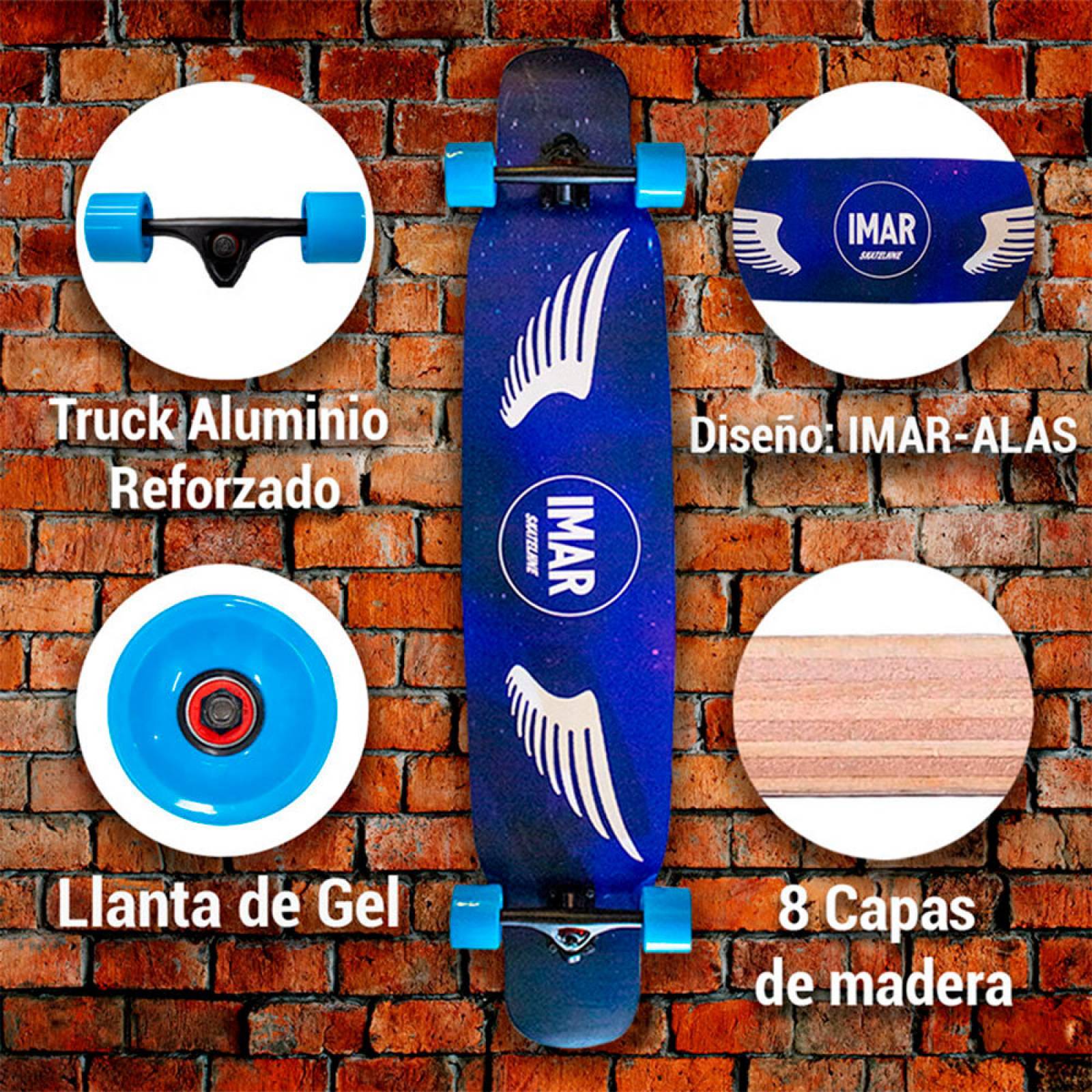 Patineta Longboard IMAR SKATELHNE Azul Madera 8 Capas Alta Resistecia