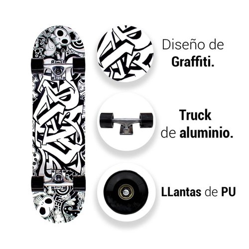 Patineta Skateboard Tradicional Clasica Madera Juvenil Con Estampado Graffiti