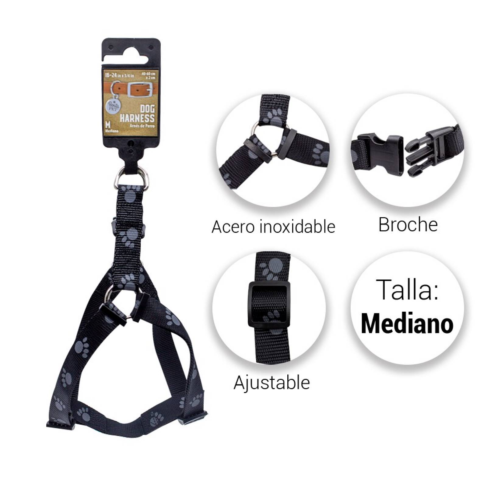 Arnes De Seguridad Pechera Negro Ajustable Para Perro Mediano Mascotas