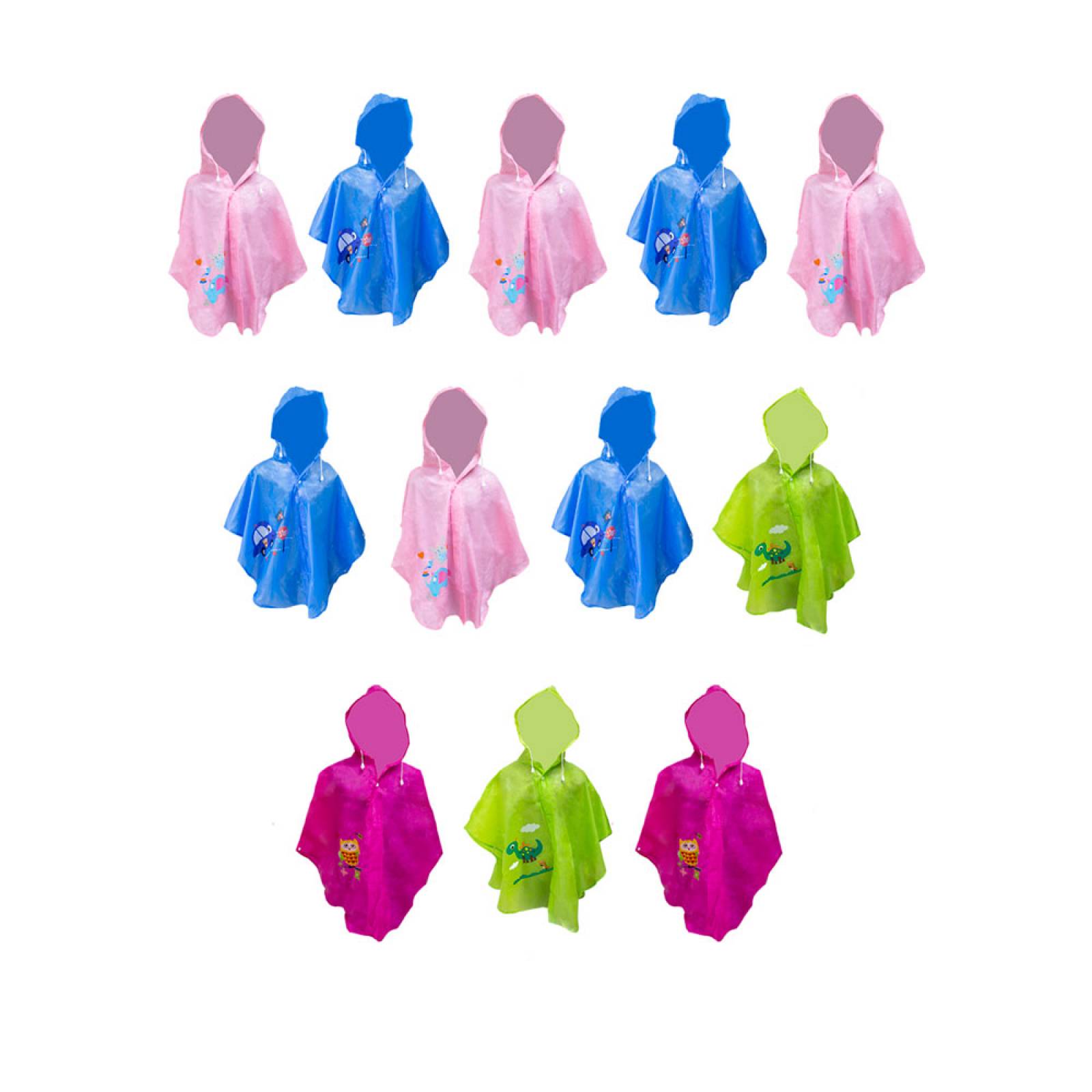 Paquete de 12 Piezas Poncho Con Capucha Impermeable para Niños de Colores de PVC Infantil Con Figuras Infantiles