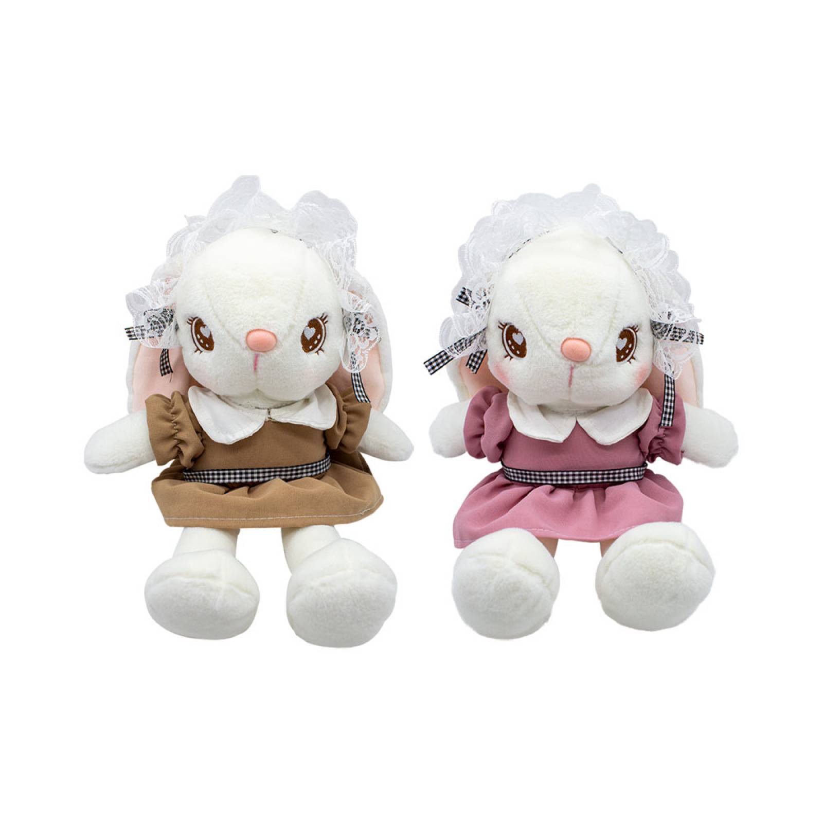 Paquete de Conejos Blancos De Peluche Con Vestido  35 Cm Conejito Kawaii 2 Pzas Rabbit Bunny Abrazable