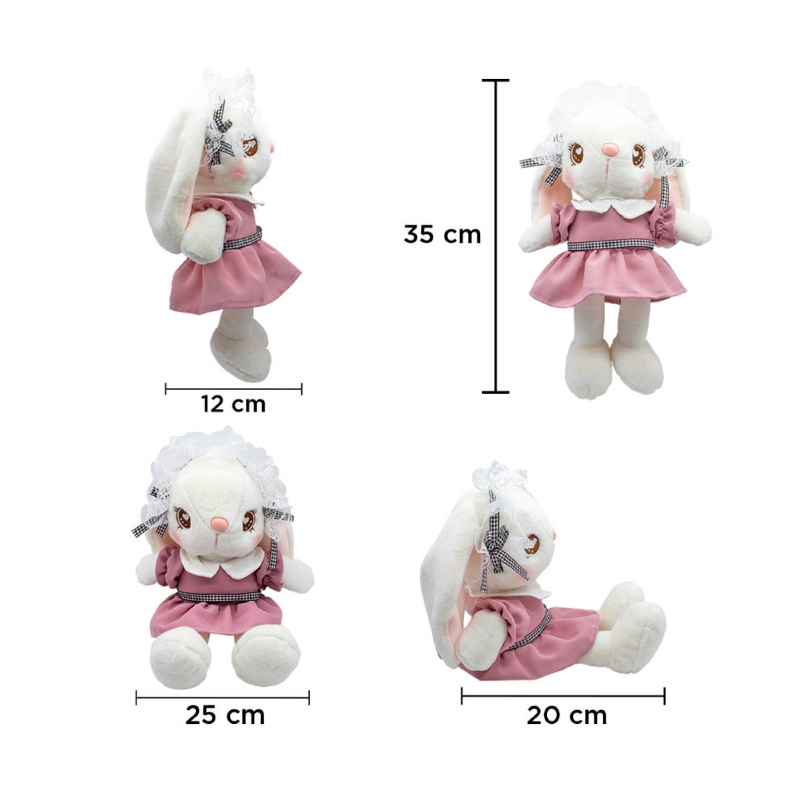 Paquete de Conejos Blancos De Peluche Con Vestido  35 Cm Conejito Kawaii 2 Pzas Rabbit Bunny Abrazable