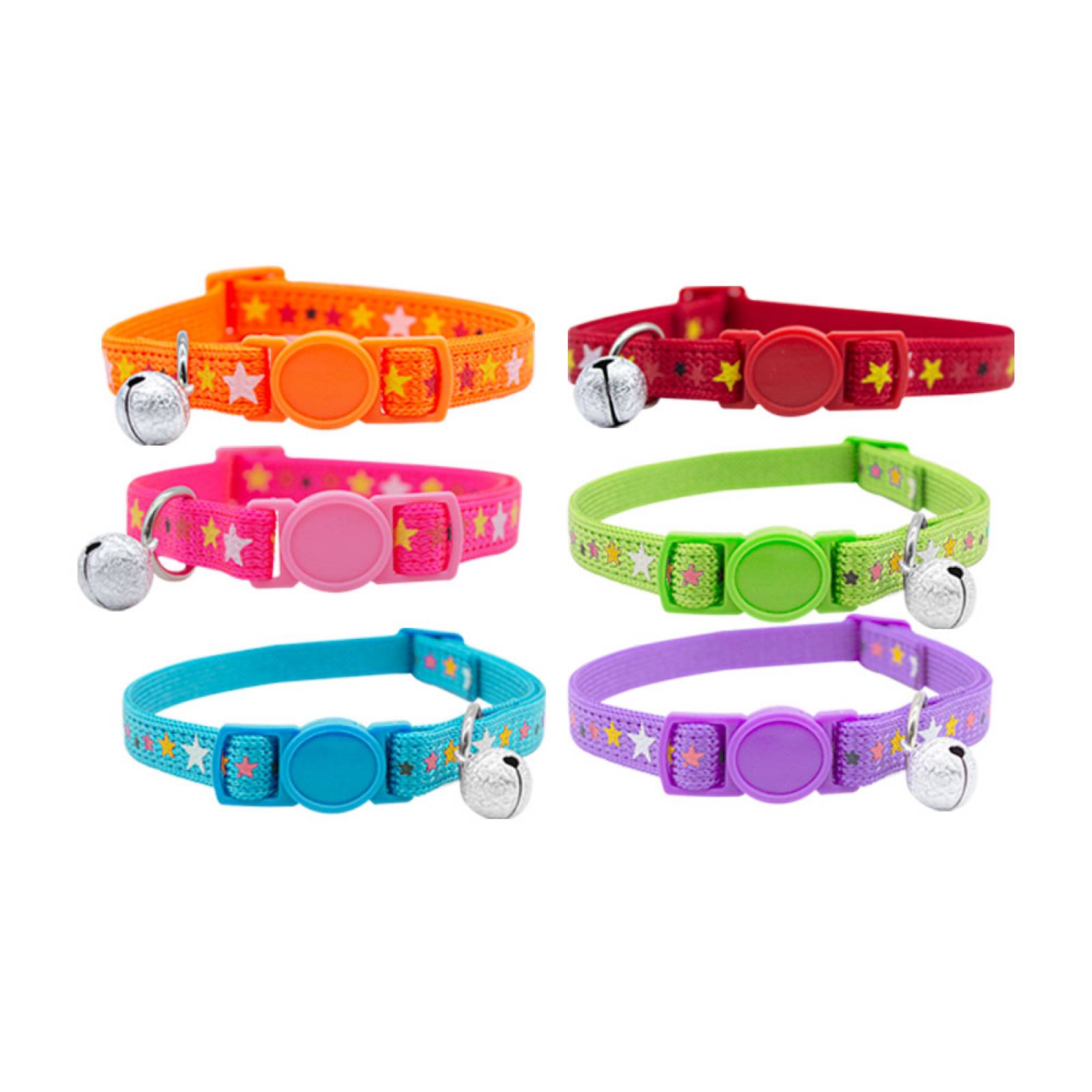 Collar Para Gato Ajustable Con Cascabel De Colores Accesorio de Mascotas Pe 6 Pzas