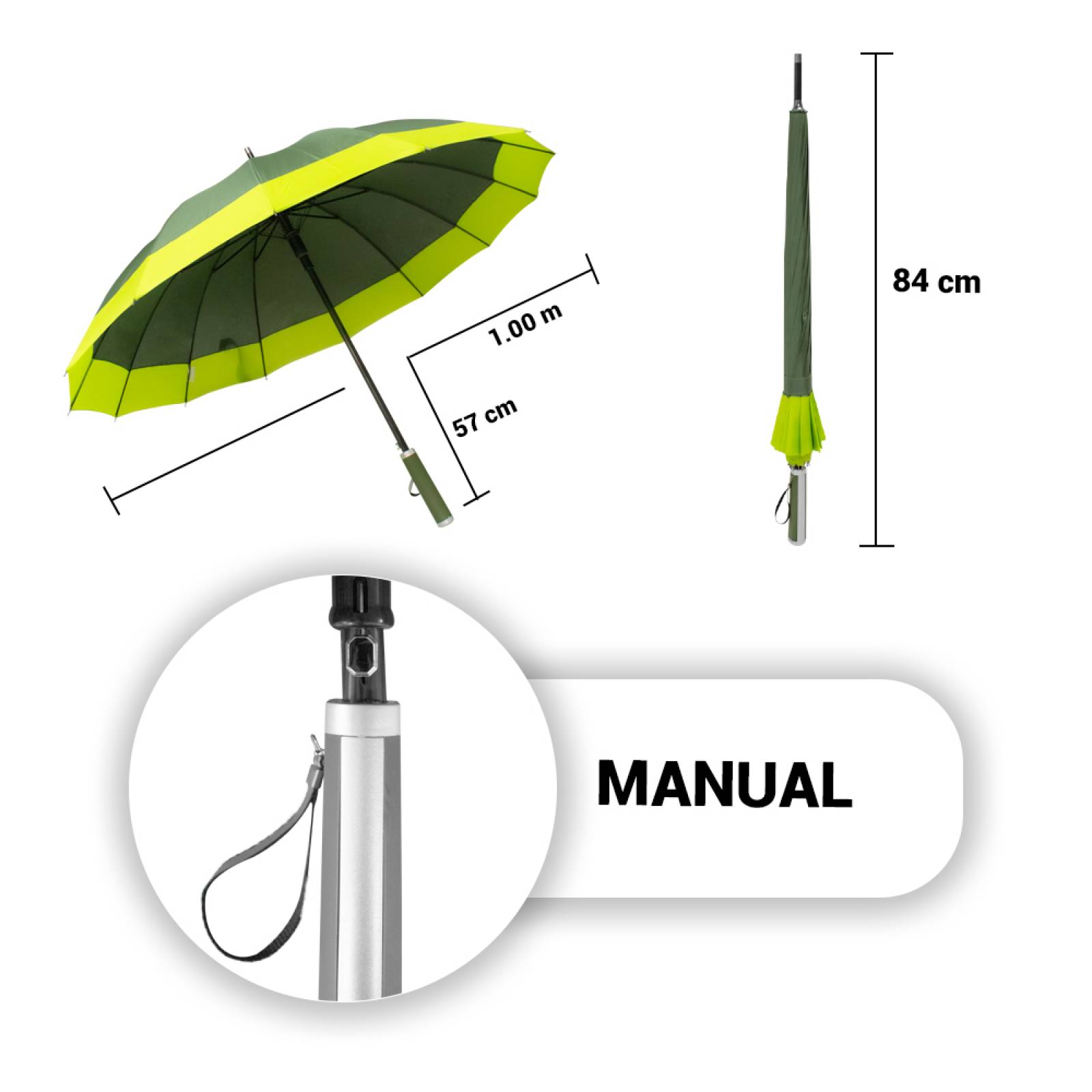 Paquete de 4 Sombrilla Manual de Color de Baston Plegable Para Sol Grande 100 CM Diámetro 14 Varillas Mango Recto