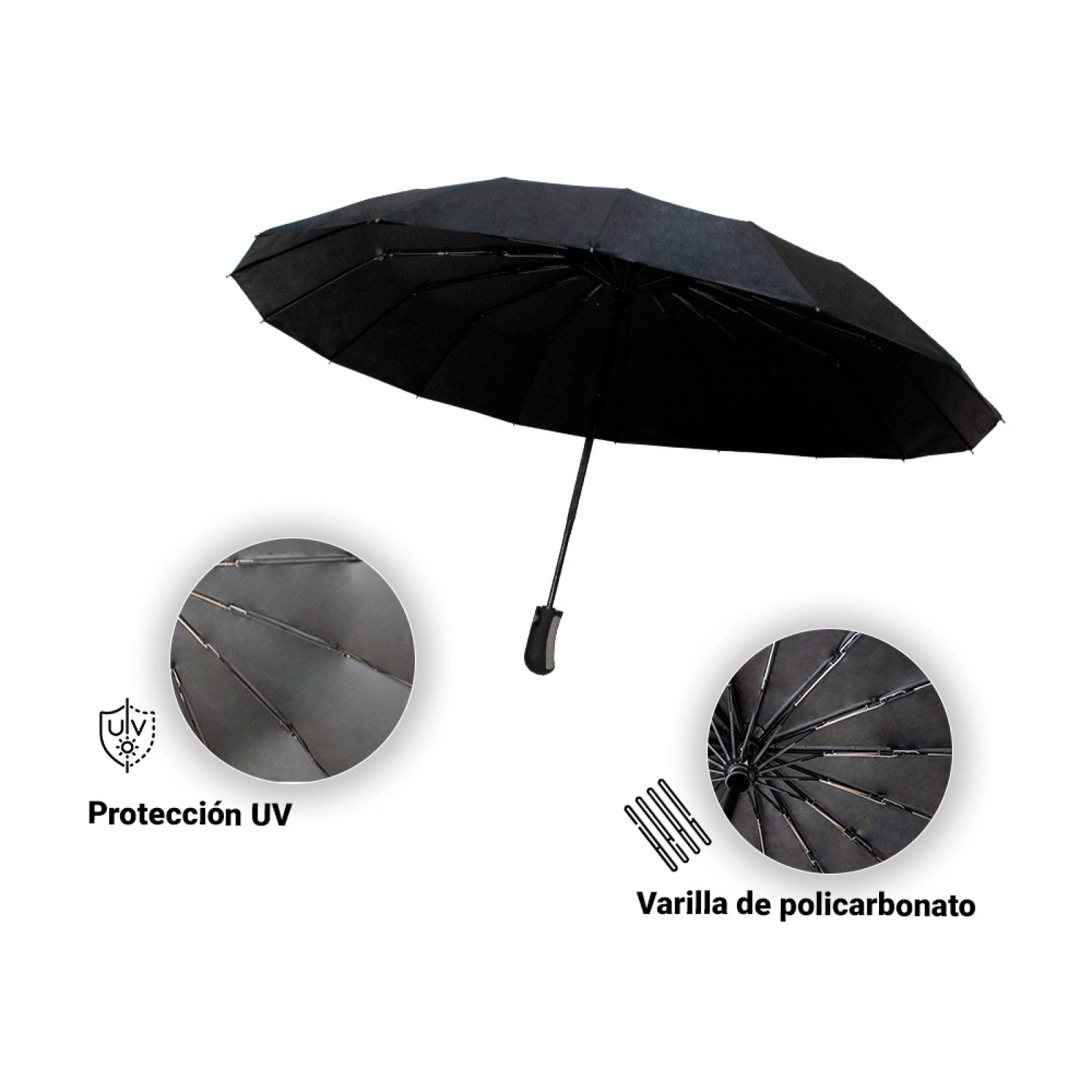 Paraguas Sombrilla Automática De Bolsillo Negro Importadora La Merced