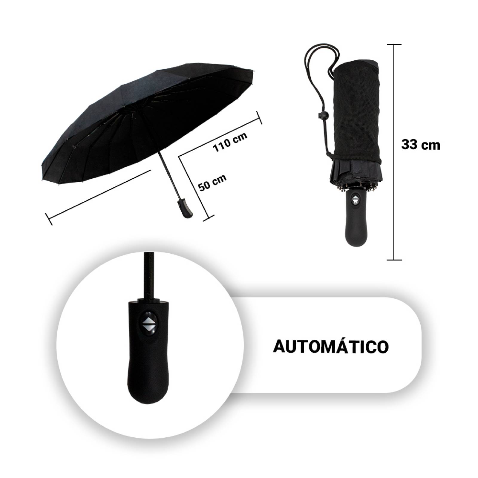 Paraguas Sombrilla Automática De Bolsillo Negro Importadora La Merced