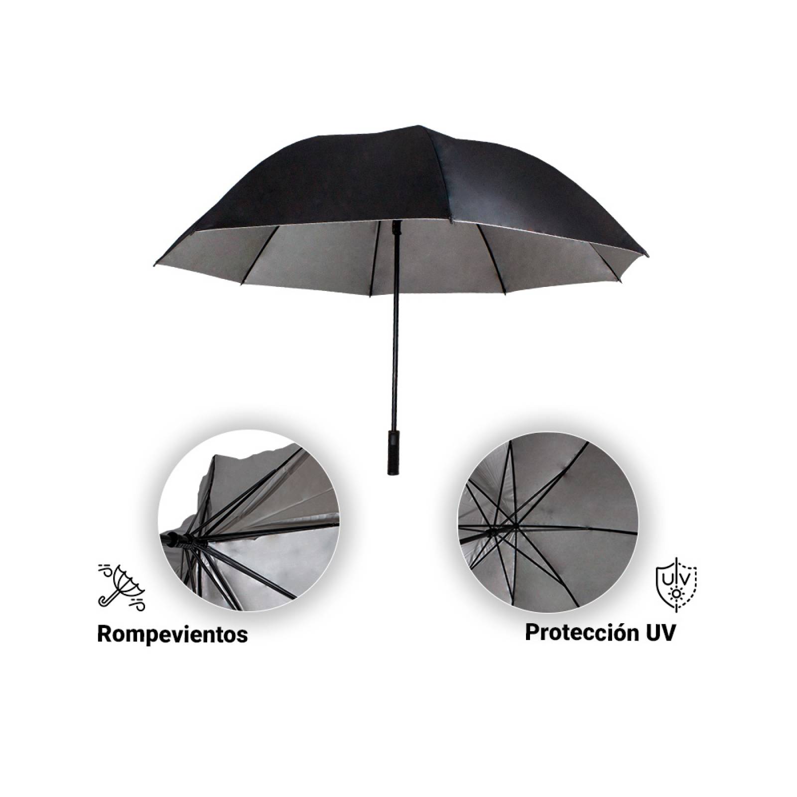 Paraguas Sombrilla Negra Jumbo Manual Rompevientos Filtro Uv
