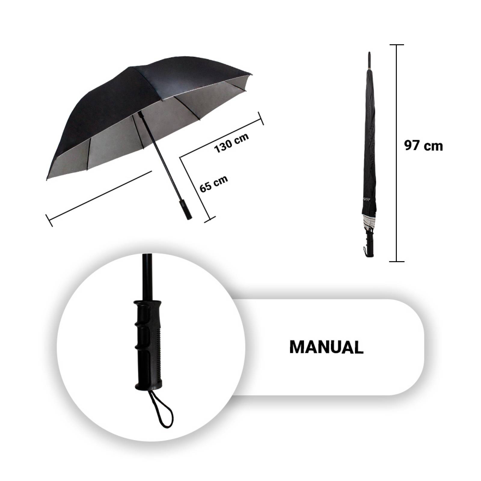 Paraguas Sombrilla Negra Jumbo Manual Rompevientos Filtro Uv