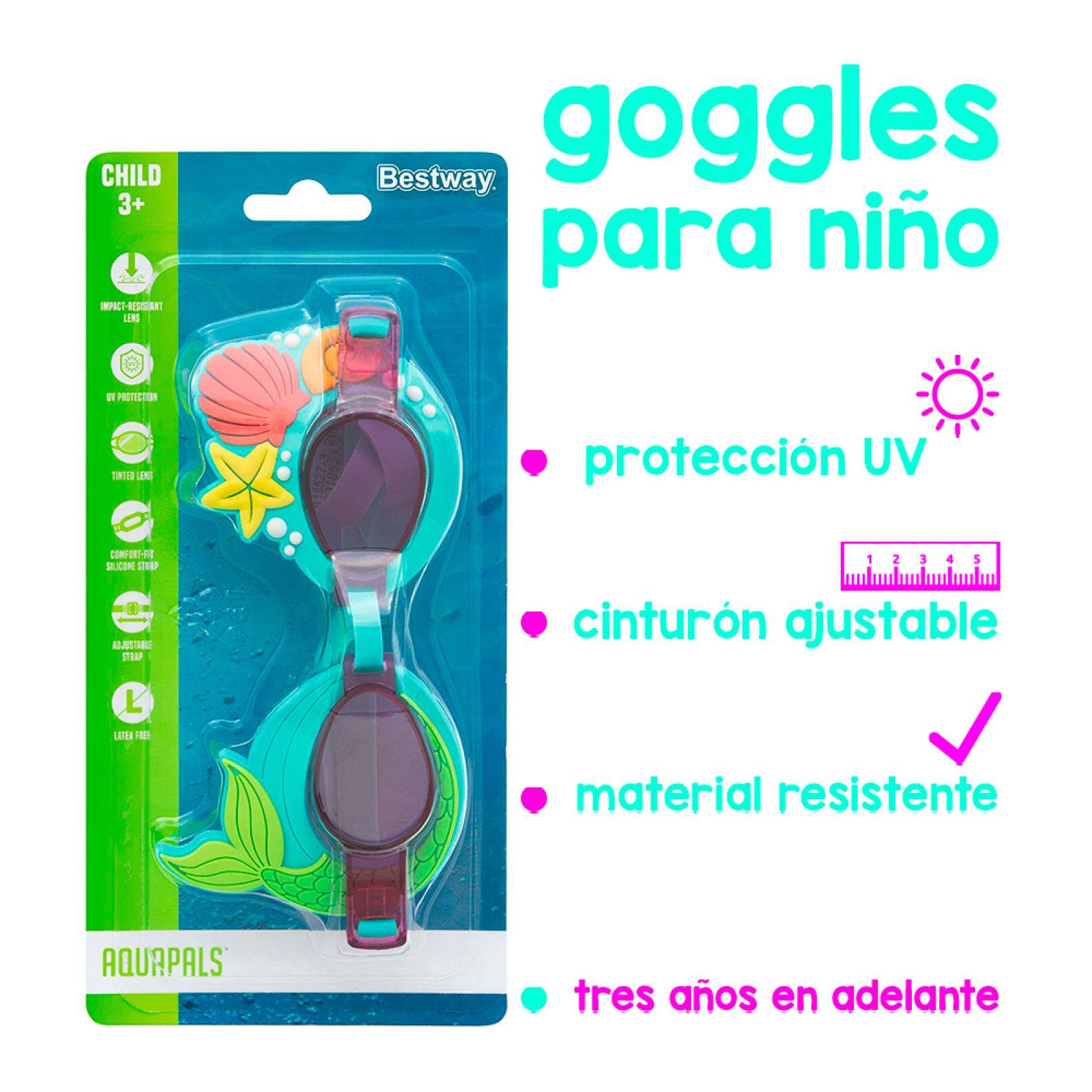 Goggles Infantiles Para Natación 3 A 8 Años Mayoreo 3 Pzas