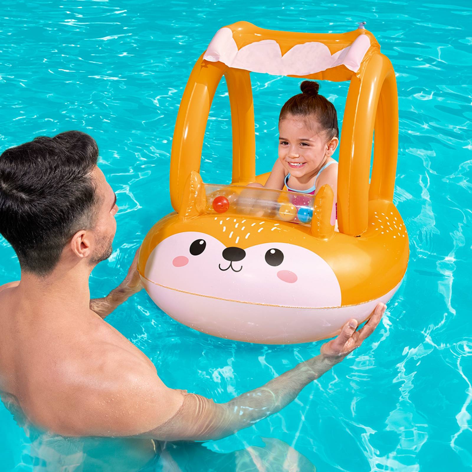 Salvavidas Inflable Infantil De Zorrito Con Techo Para Bebé