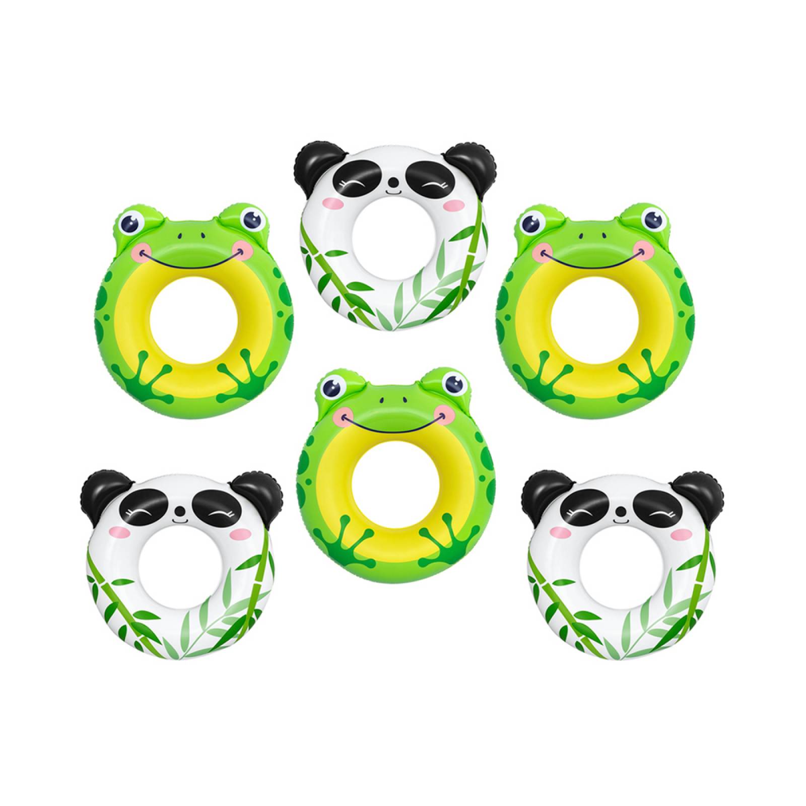 Salvavidas Inflable Dona Flotador Diseño Panda Y Rana 6 Pzas