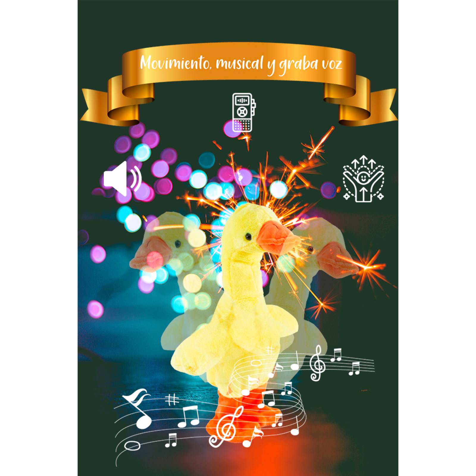 Pato Peluche De Juguete Musical Imita Sonidos Grabador