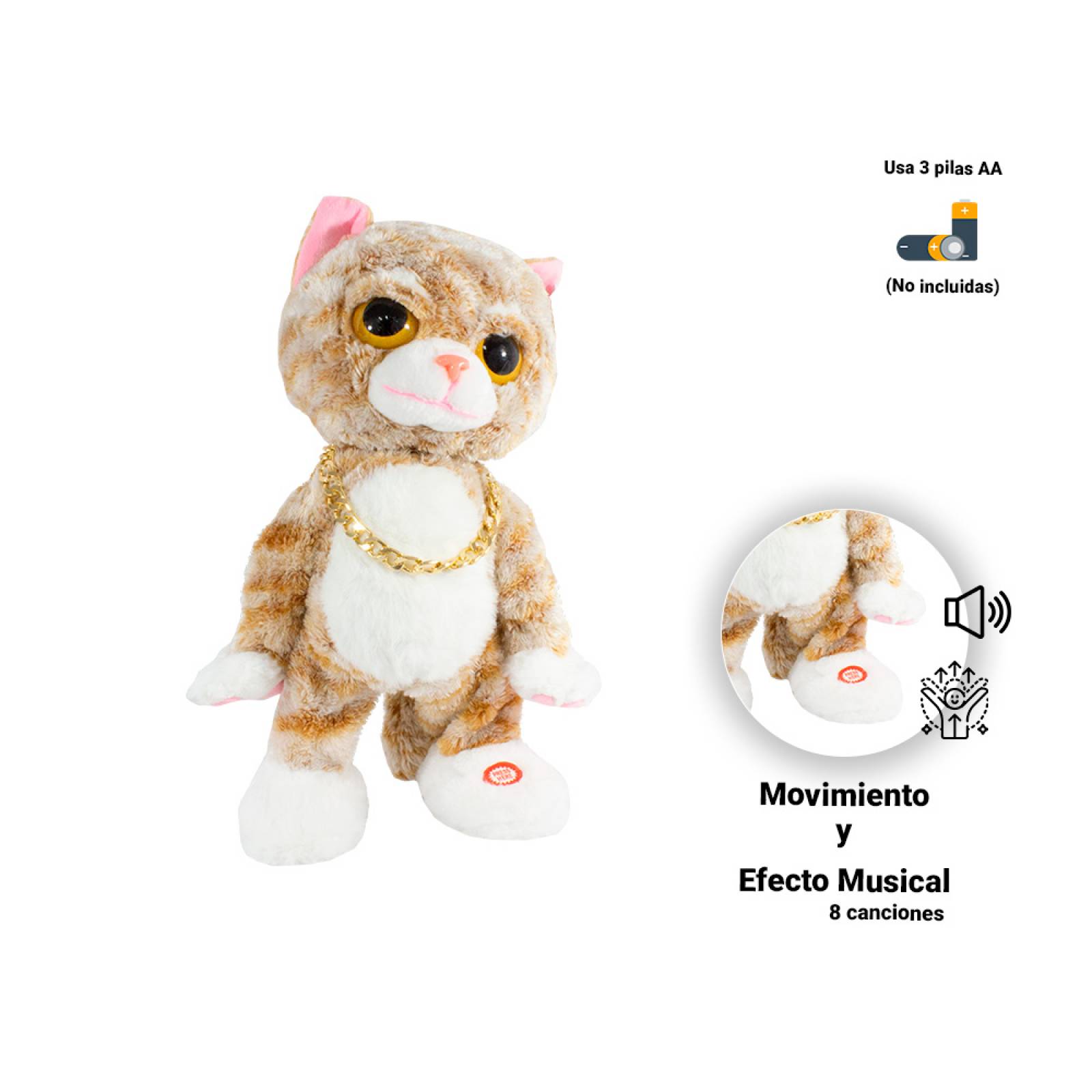 Gato De Peluche Musical Bailarin Mecanico Gatito Rudo 35 Cm