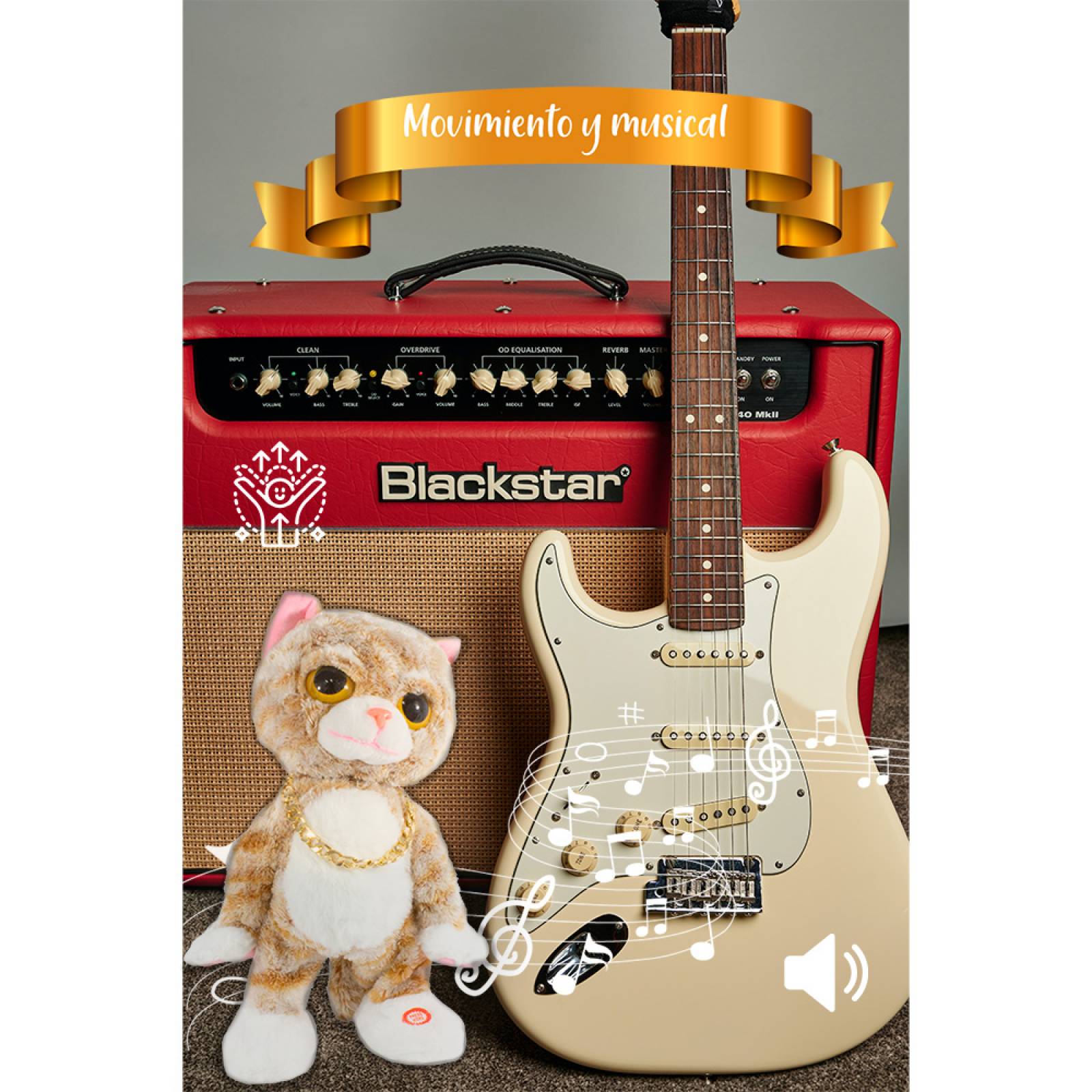 Gato De Peluche Musical Bailarin Mecanico Gatito Rudo 35 Cm
