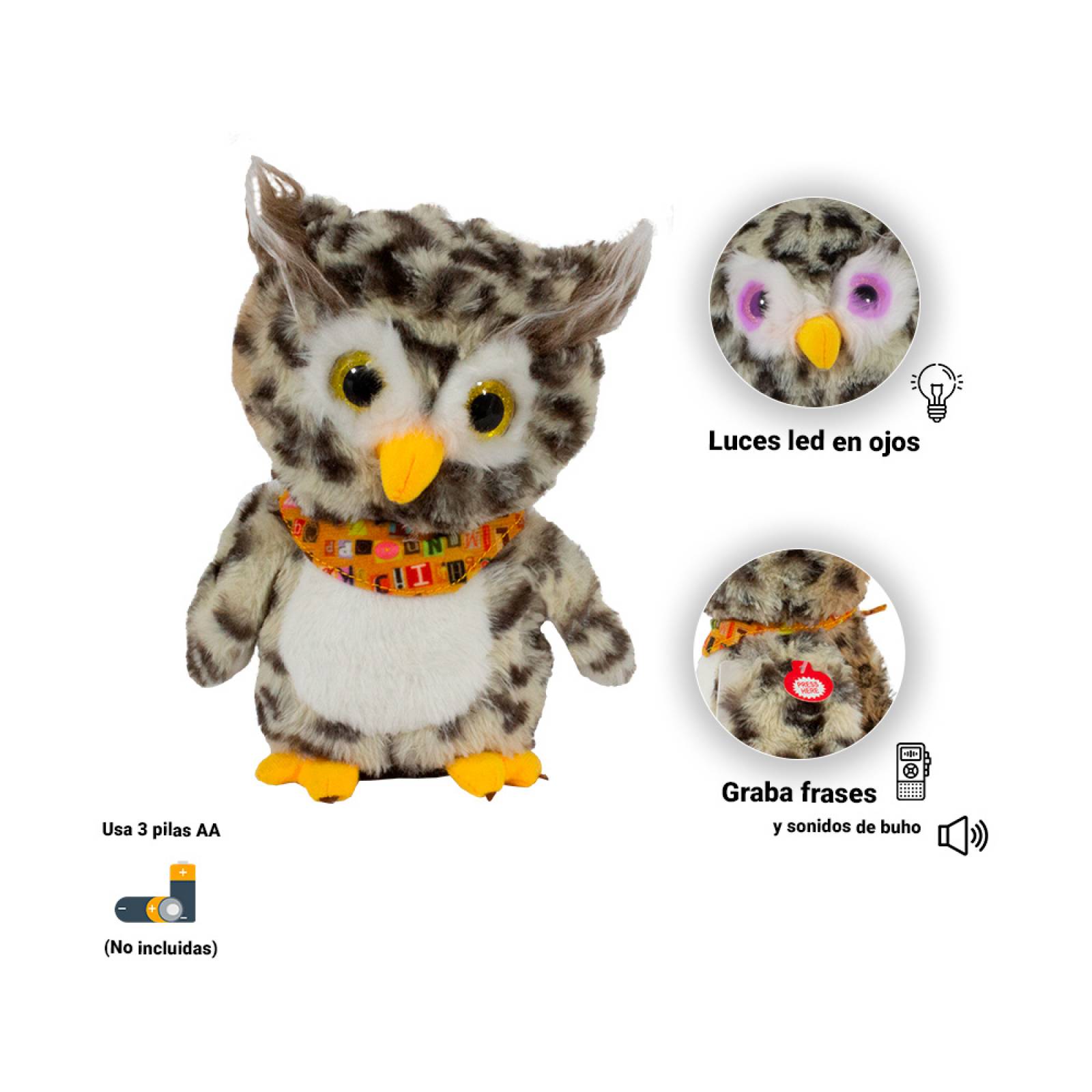 Búho De Peluche Musical Con Luces Imita Sonidos Grabador