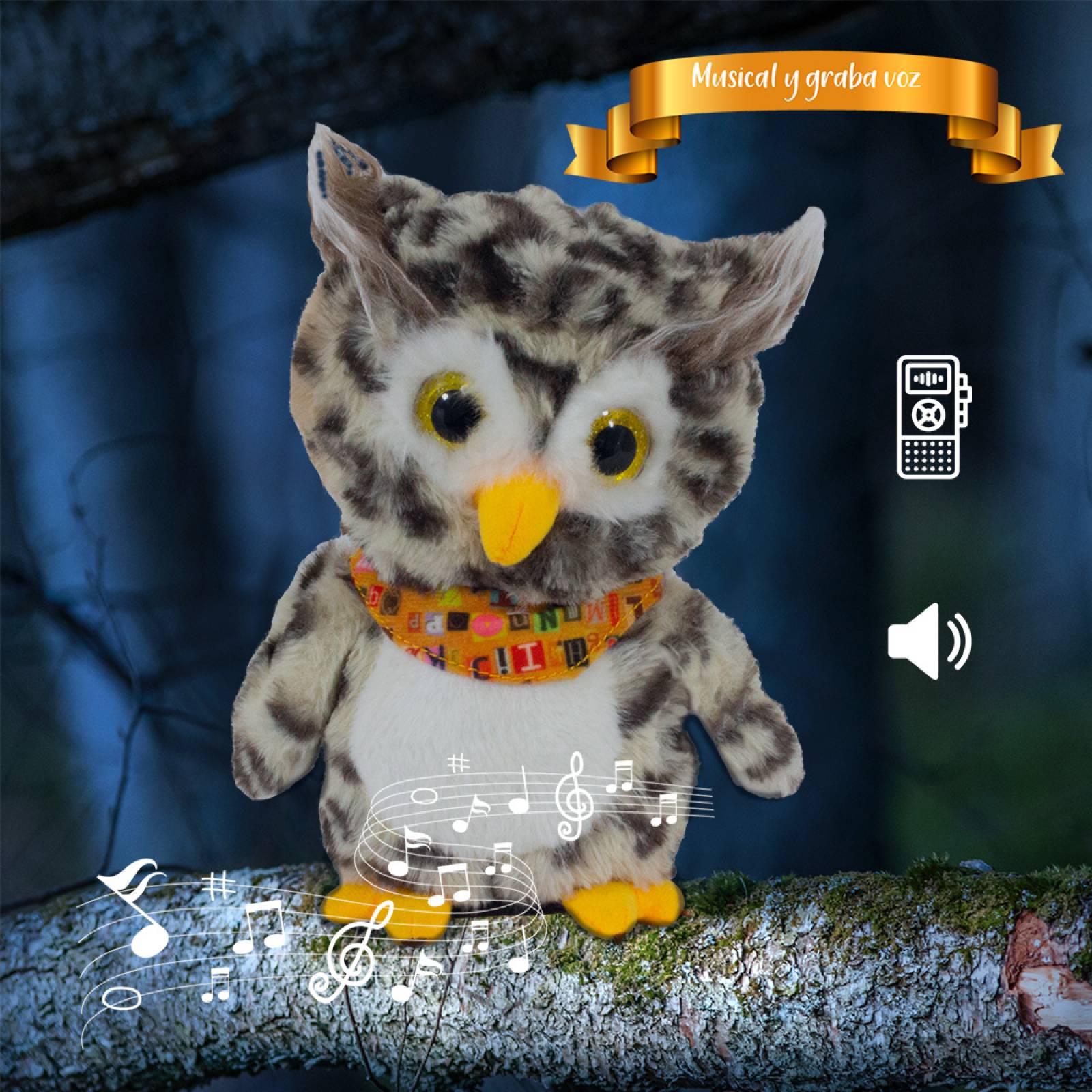 Búho De Peluche Musical Con Luces Imita Sonidos Grabador
