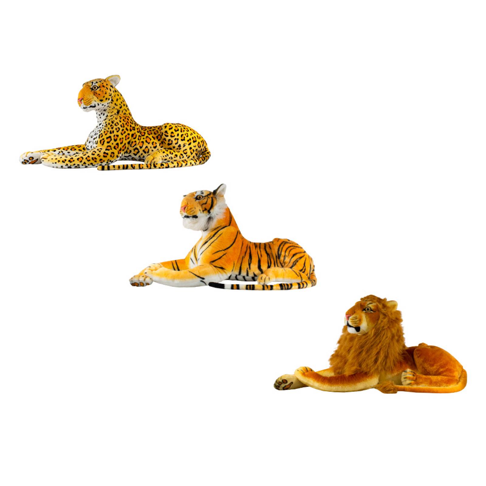 Felino Peluche Grande Aspecto Real Leon Tigre Leopardo 85 Cm