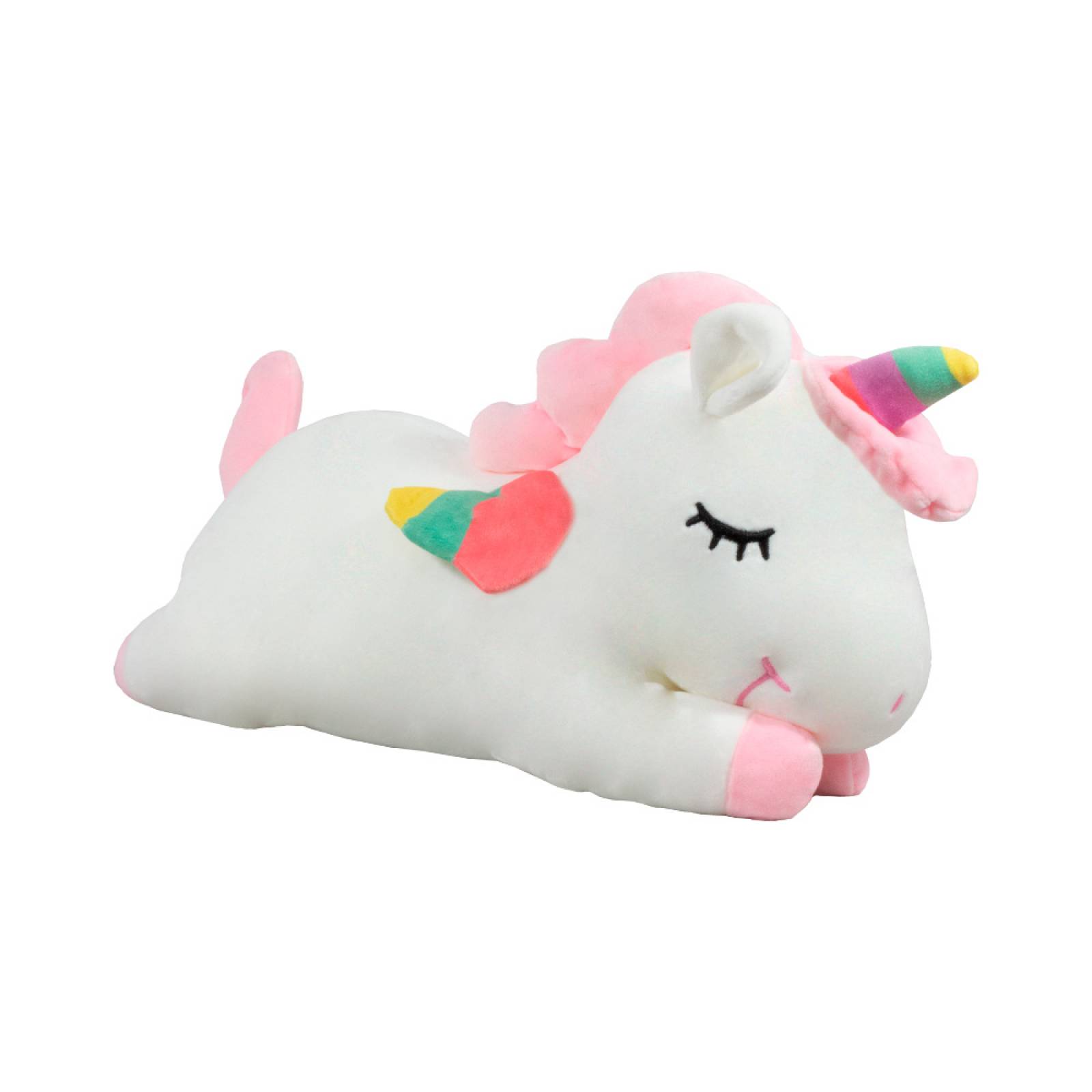 Unicornio De Peluche Grande Acostado Con Alas Arcoiris 50 Cm
