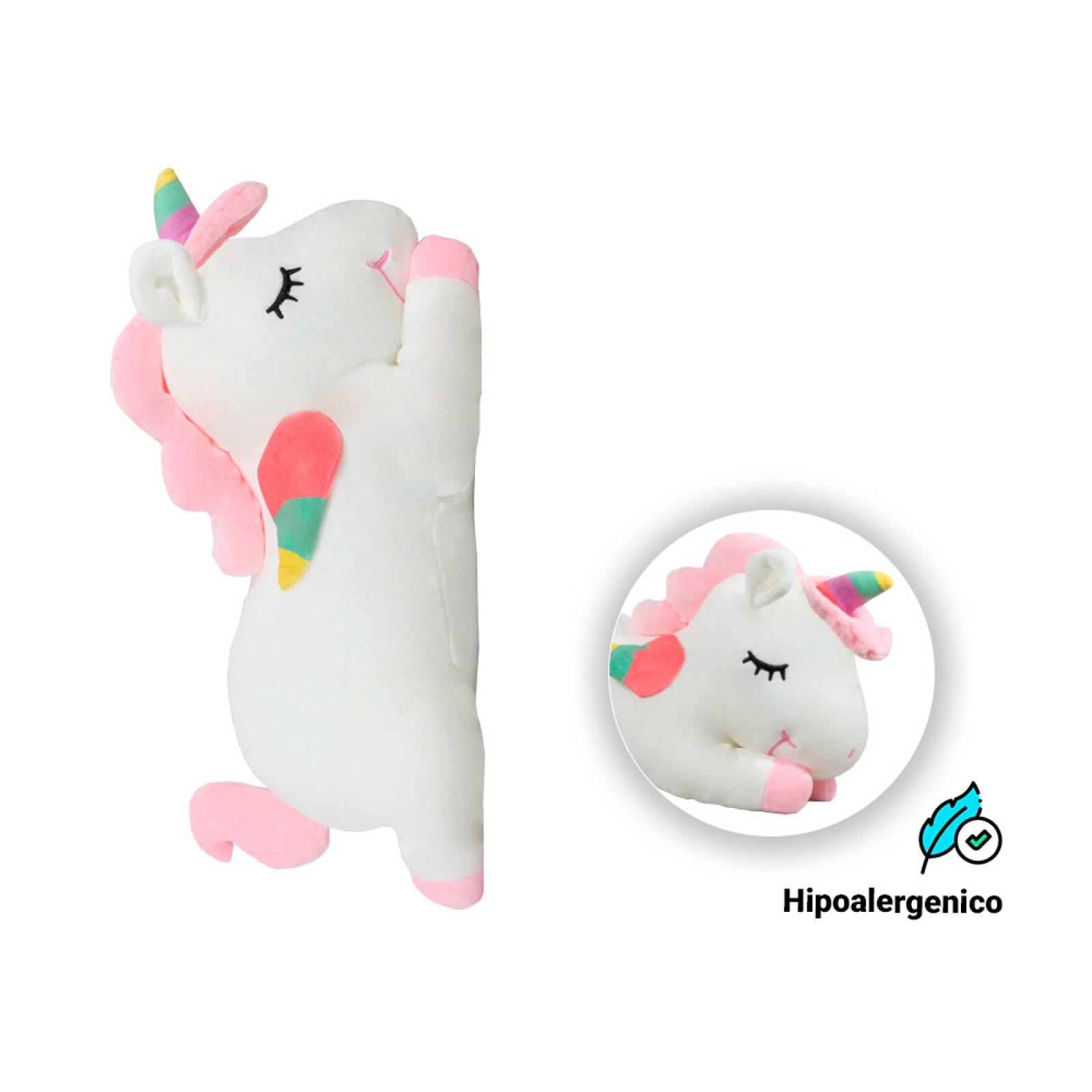 Unicornio De Peluche Grande Acostado Con Alas Arcoiris 50 Cm