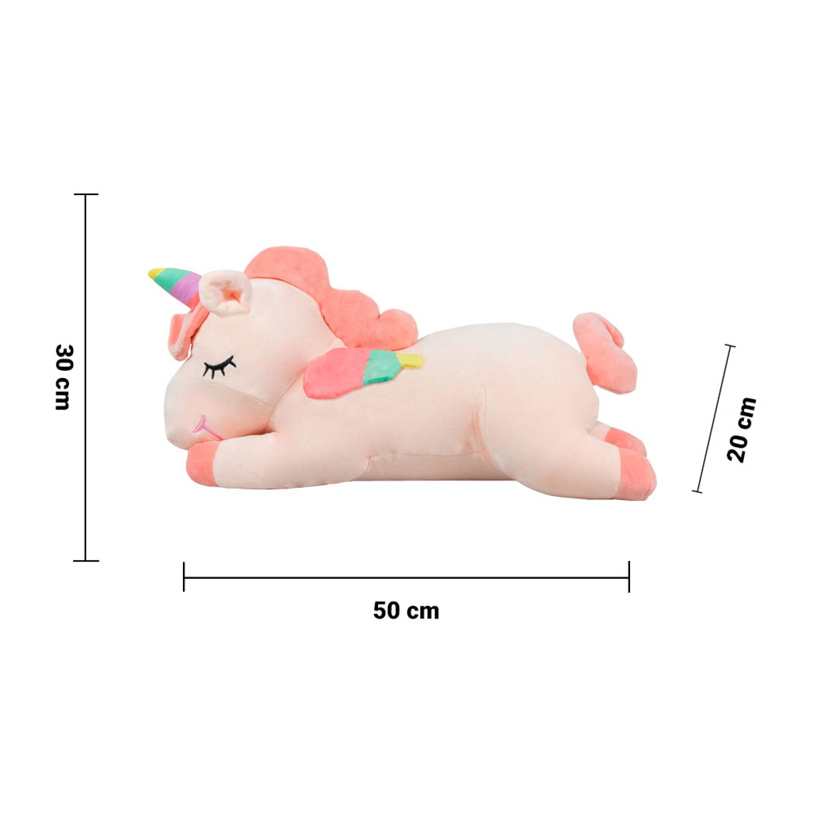 Unicornio De Peluche Grande Acostado Con Alas Arcoiris 50 Cm