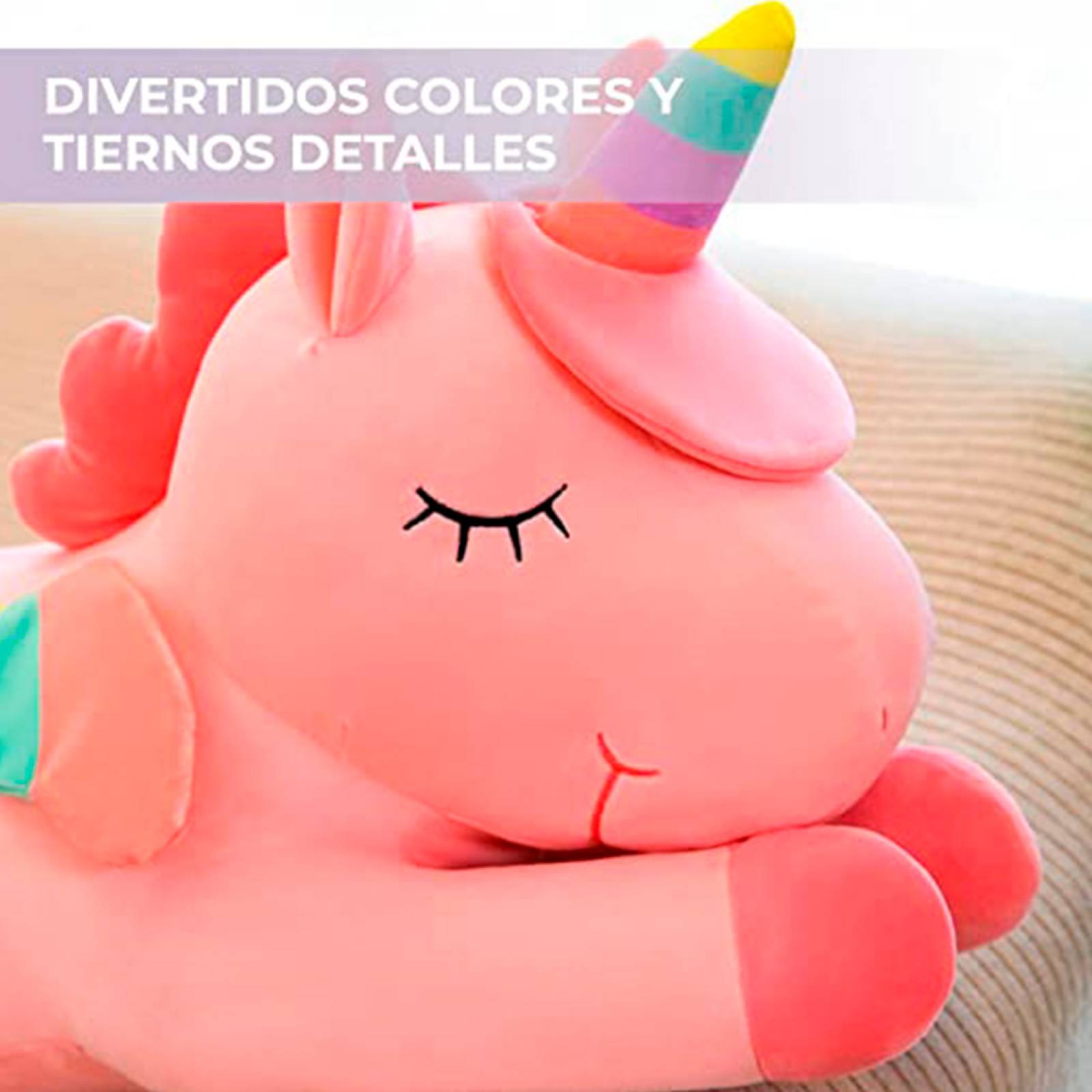 Unicornio De Peluche Grande Acostado Con Alas Arcoiris 50 Cm