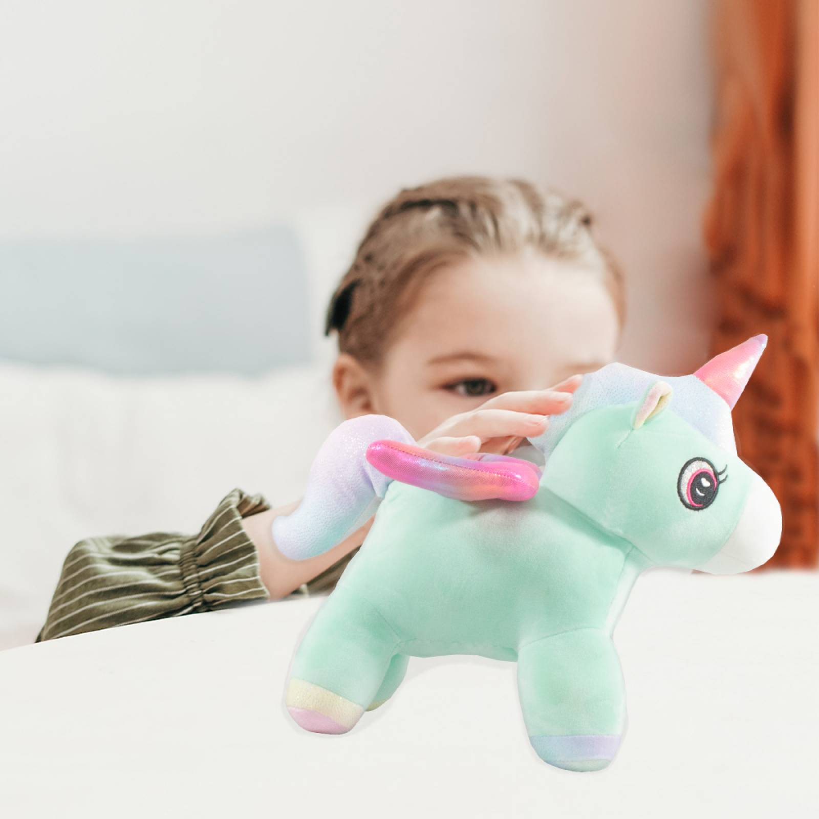 Unicornio De Peluche Suave Con Alas Brillantes Rosas