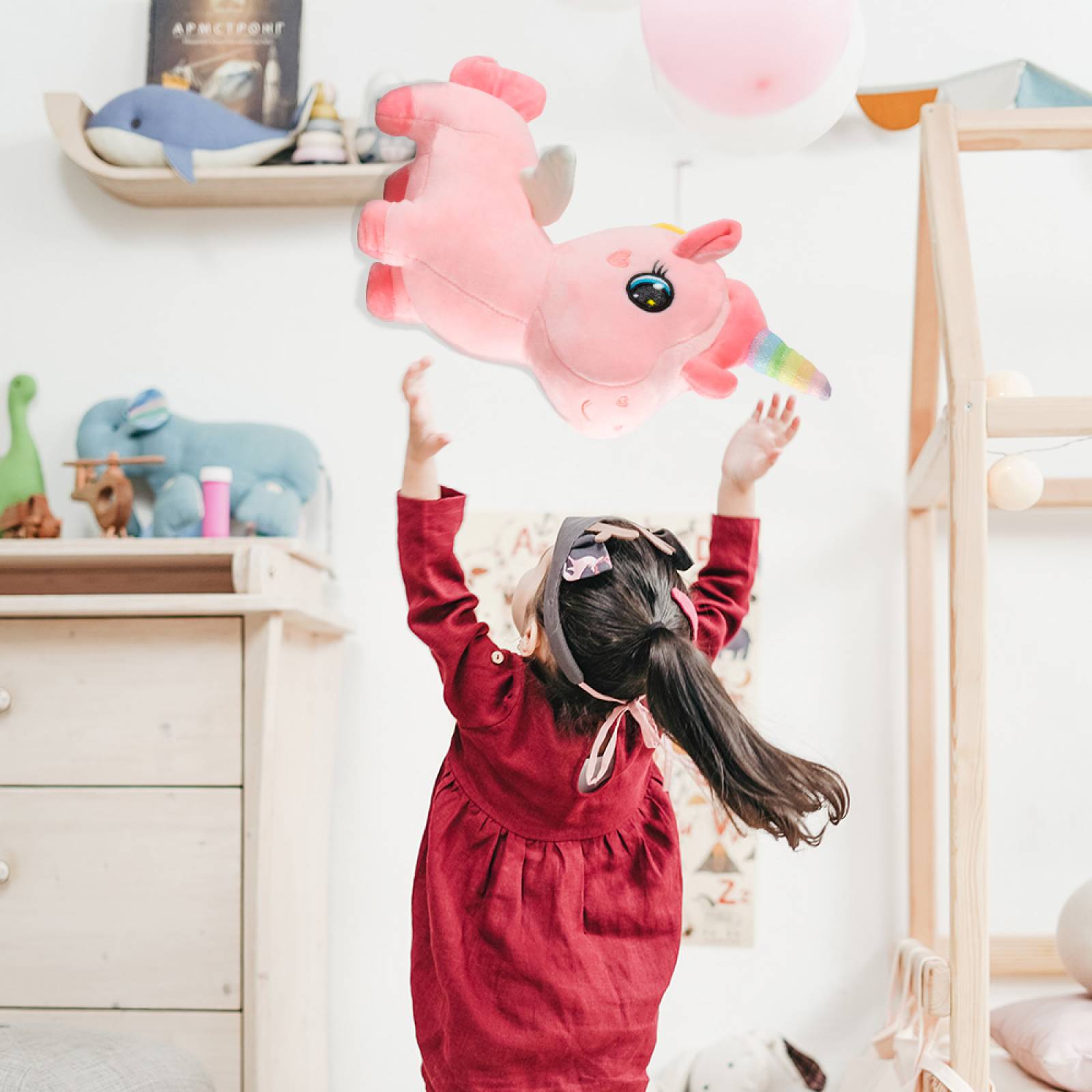 Unicornio De Peluche Rosa Muñeco Infantil Sualve Felpa 50 Cm