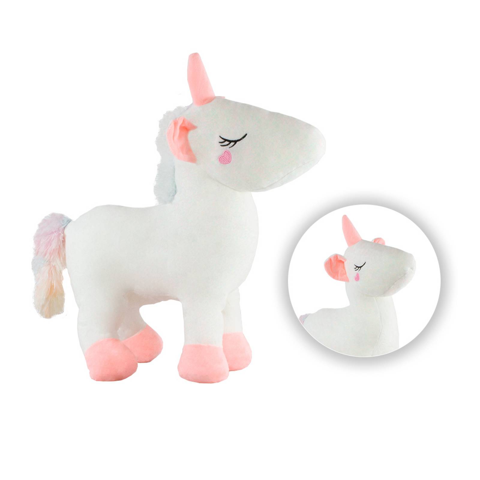 Unicornio Gigante De Peluche Blanco Con Tonos Rosas Y Flores