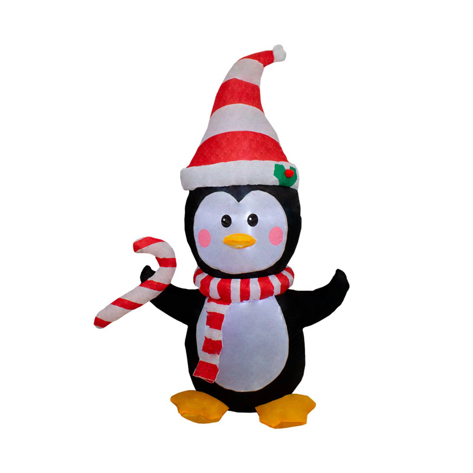 Inflable Navideño Pinguino Con Bufanda Luz Led 1.20 Mts