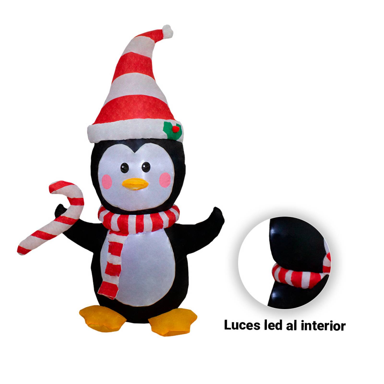 Inflable Navideño Pinguino Con Bufanda Luz Led 1.20 Mts
