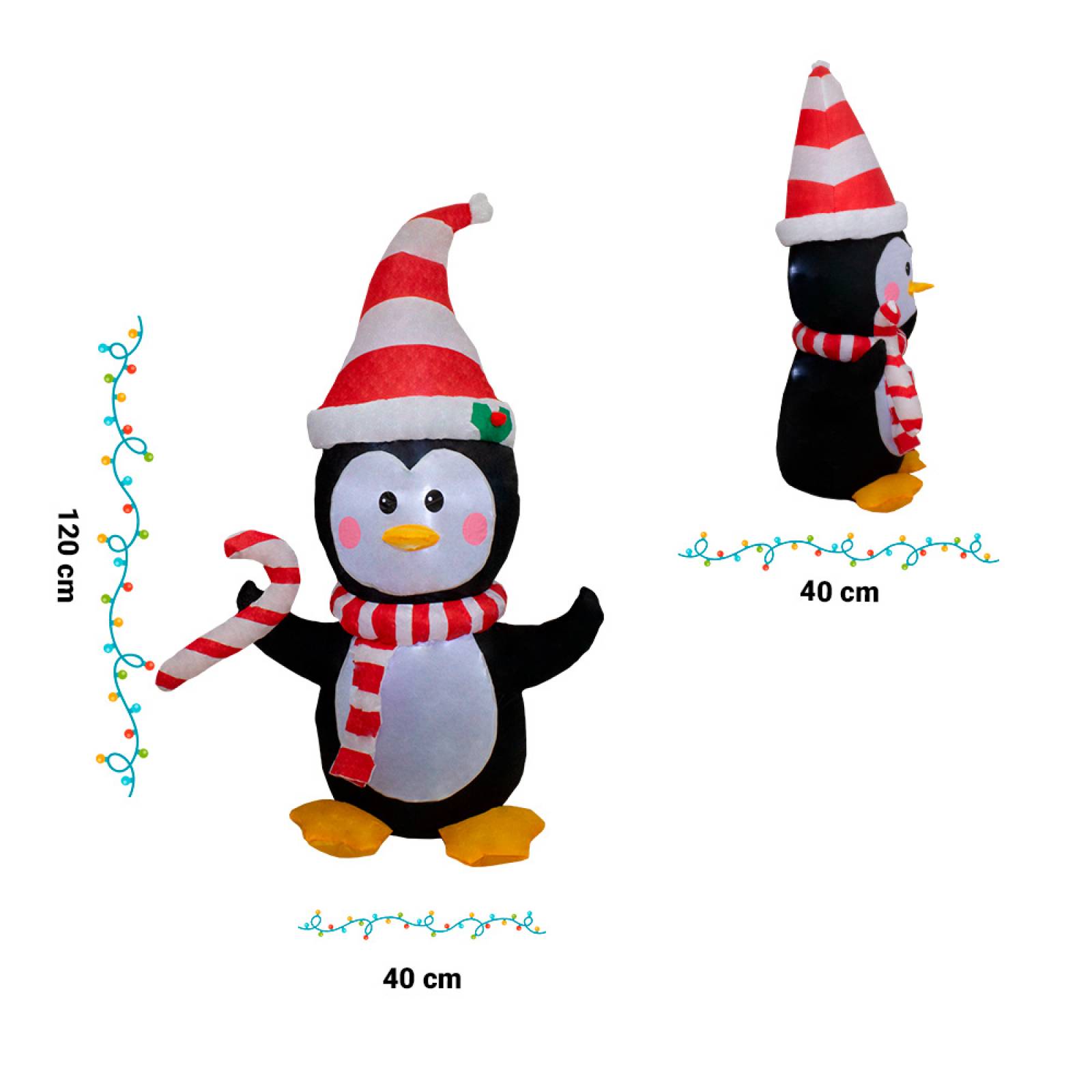 Inflable Navideño Pinguino Con Bufanda Luz Led 1.20 Mts