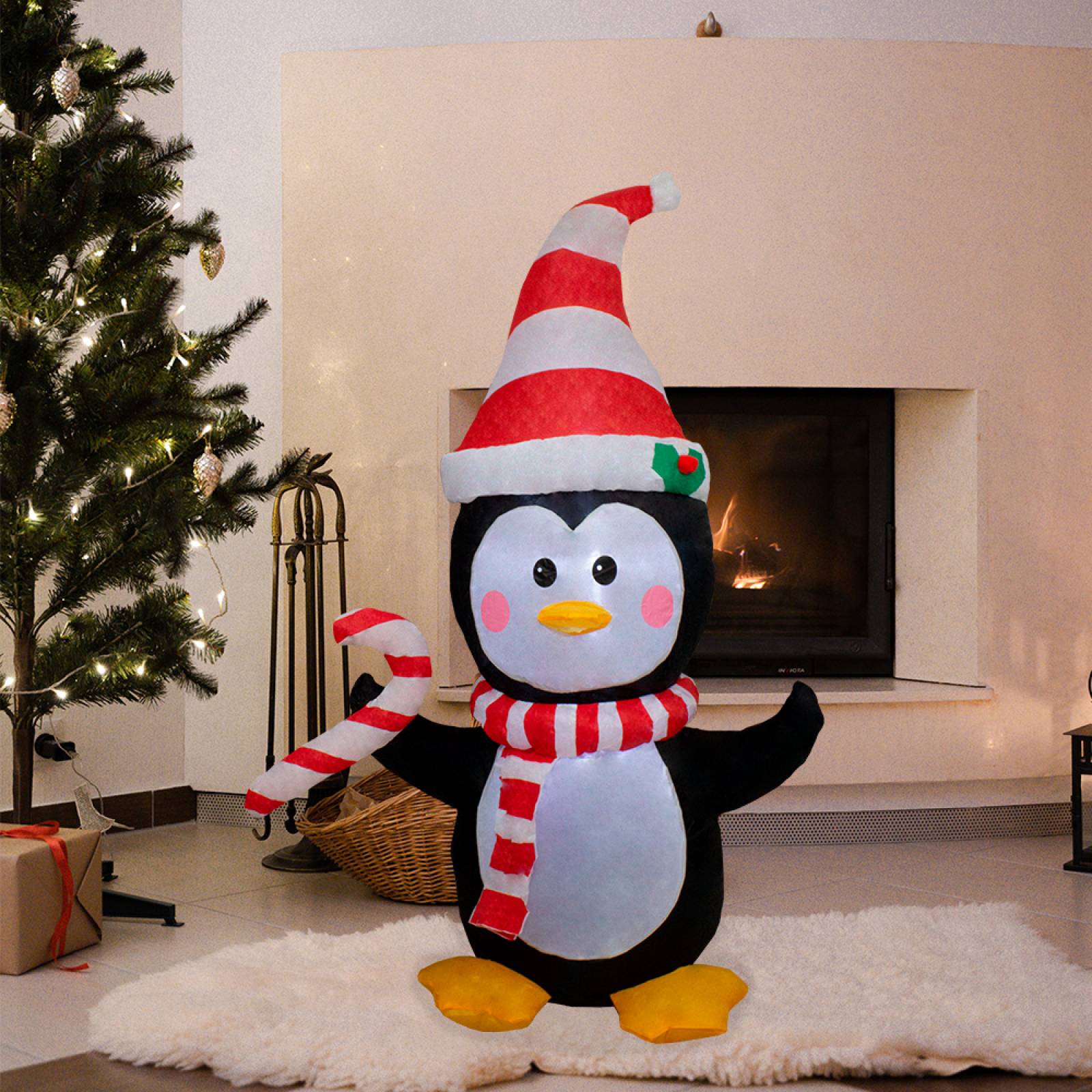 Inflable Navideño Pinguino Con Bufanda Luz Led 1.20 Mts